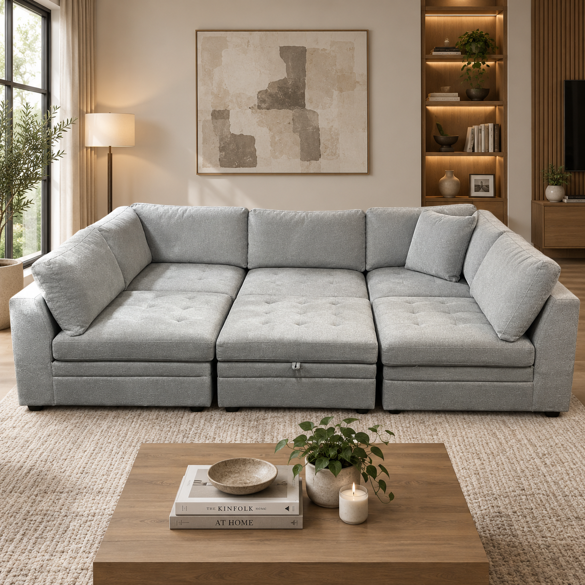 Modular 6 Pc Tufted Sectional in Gray