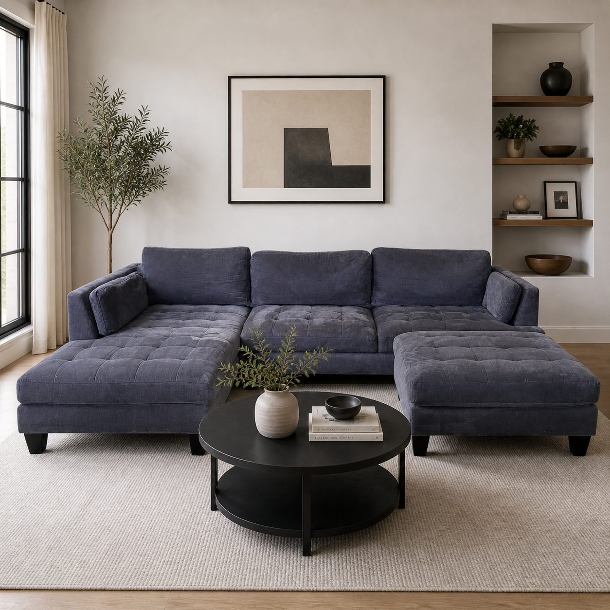 Gray Sectional with Matching Ottoman