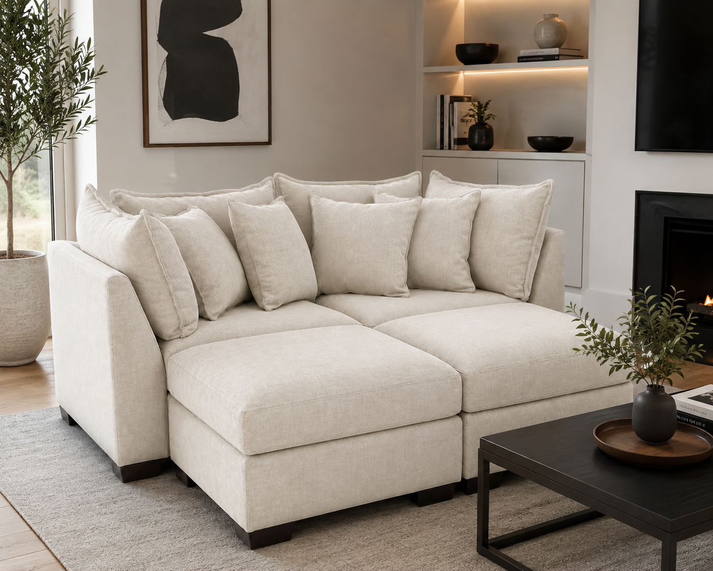 Alina 2 Pc Loveseat with Double Storage Ottomans