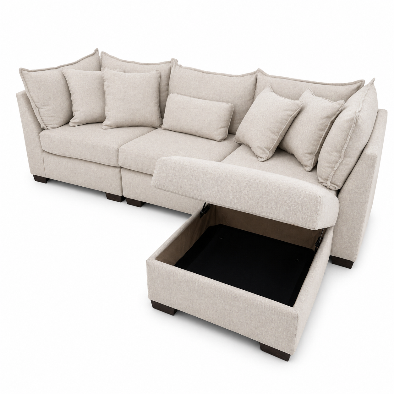 Alina 3 Pc Sofa with Storage Ottoman in Ivory