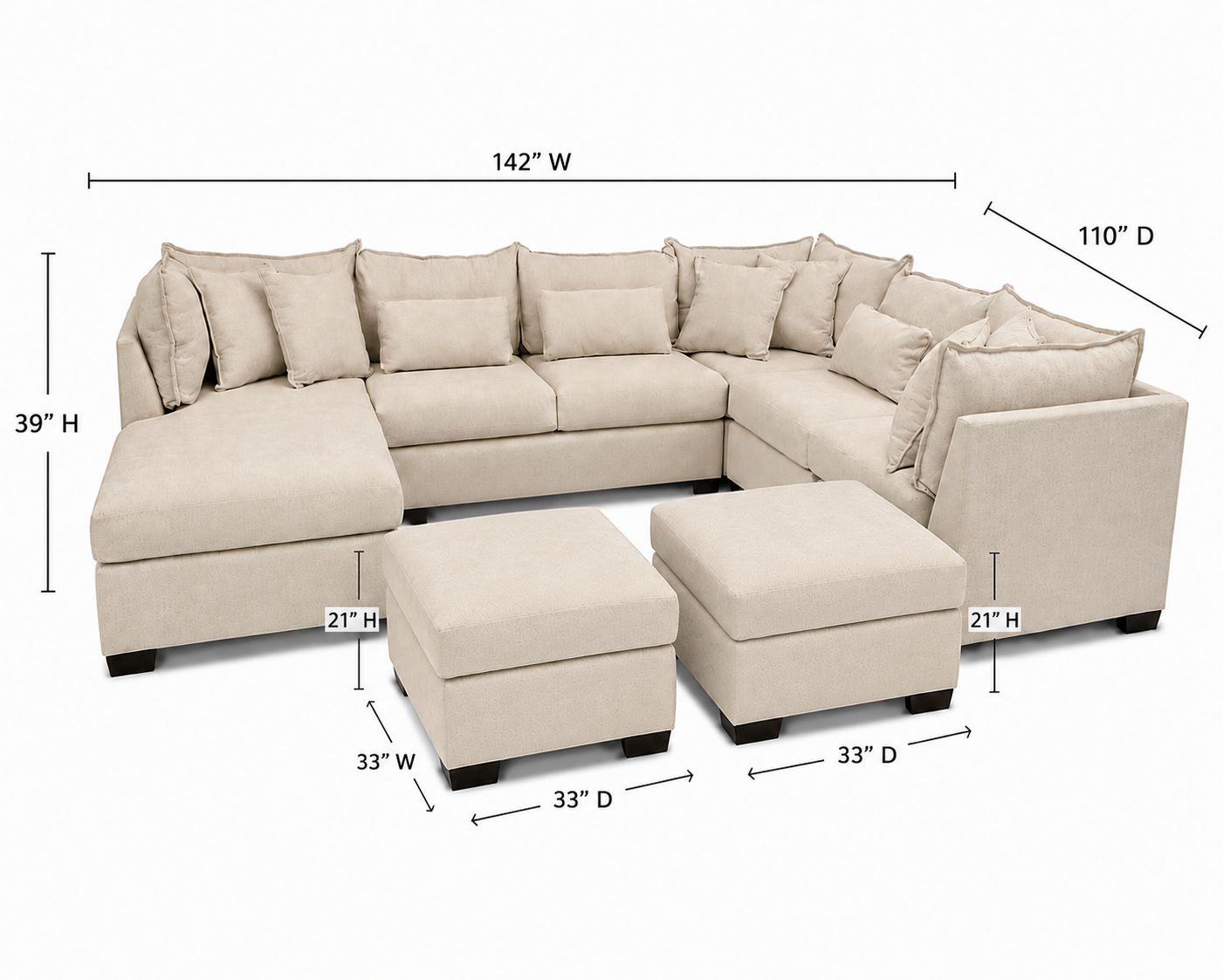 Alina 6 Pc Left Chaise U Shape Sectional with Double Storage Chaise