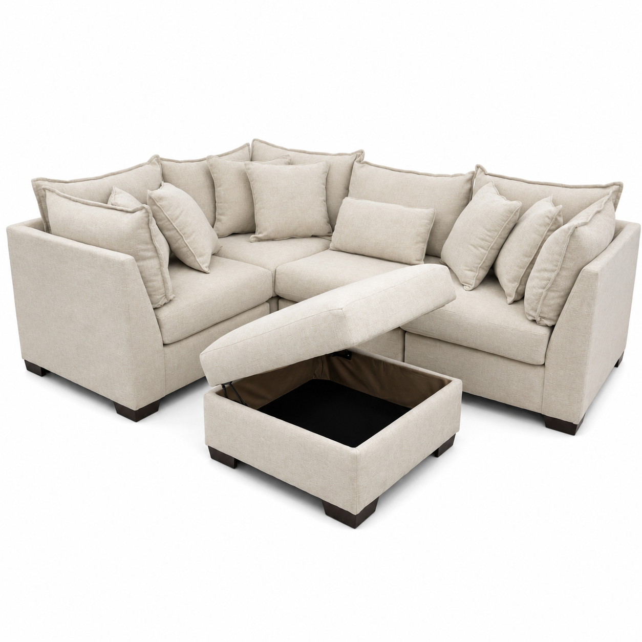Alina 5 Pc Corner Sectional with Storage Ottoman in Ivory