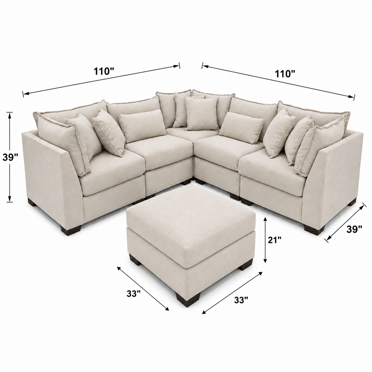 Alina 5 Pc Corner Sectional with Storage Ottoman