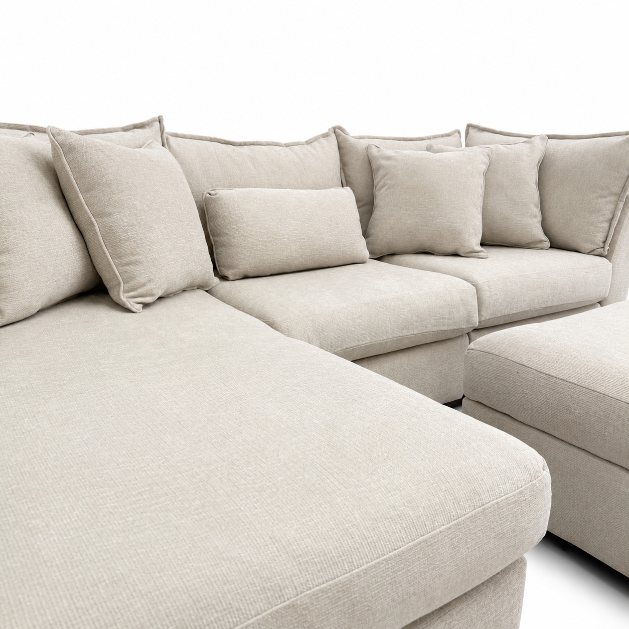 Alina 3 Pc Left Chaise Sectional with Storage Ottoman in Ivory