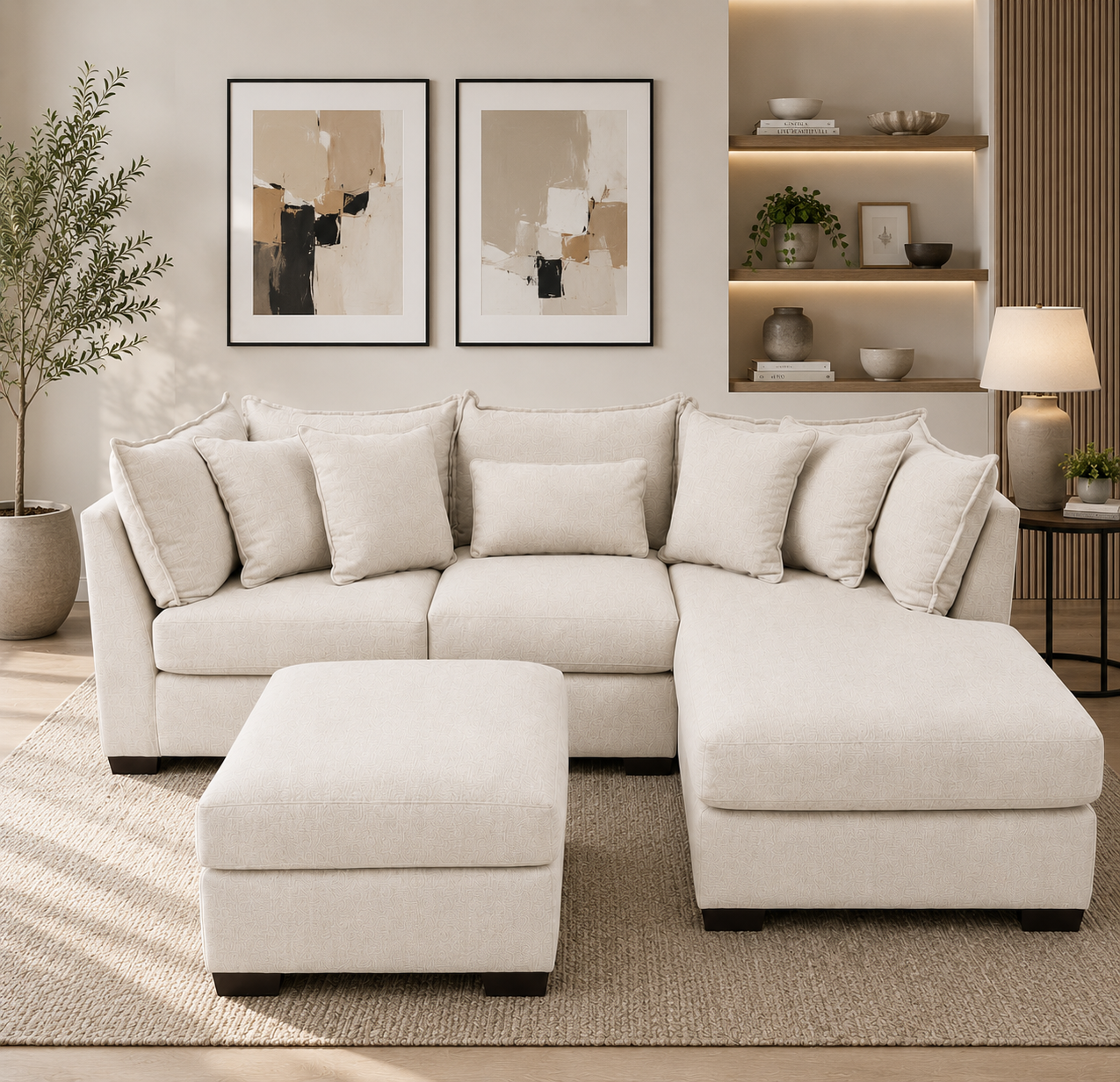 Alina 3 Pc Right Chaise Sectional with Storage Ottoman