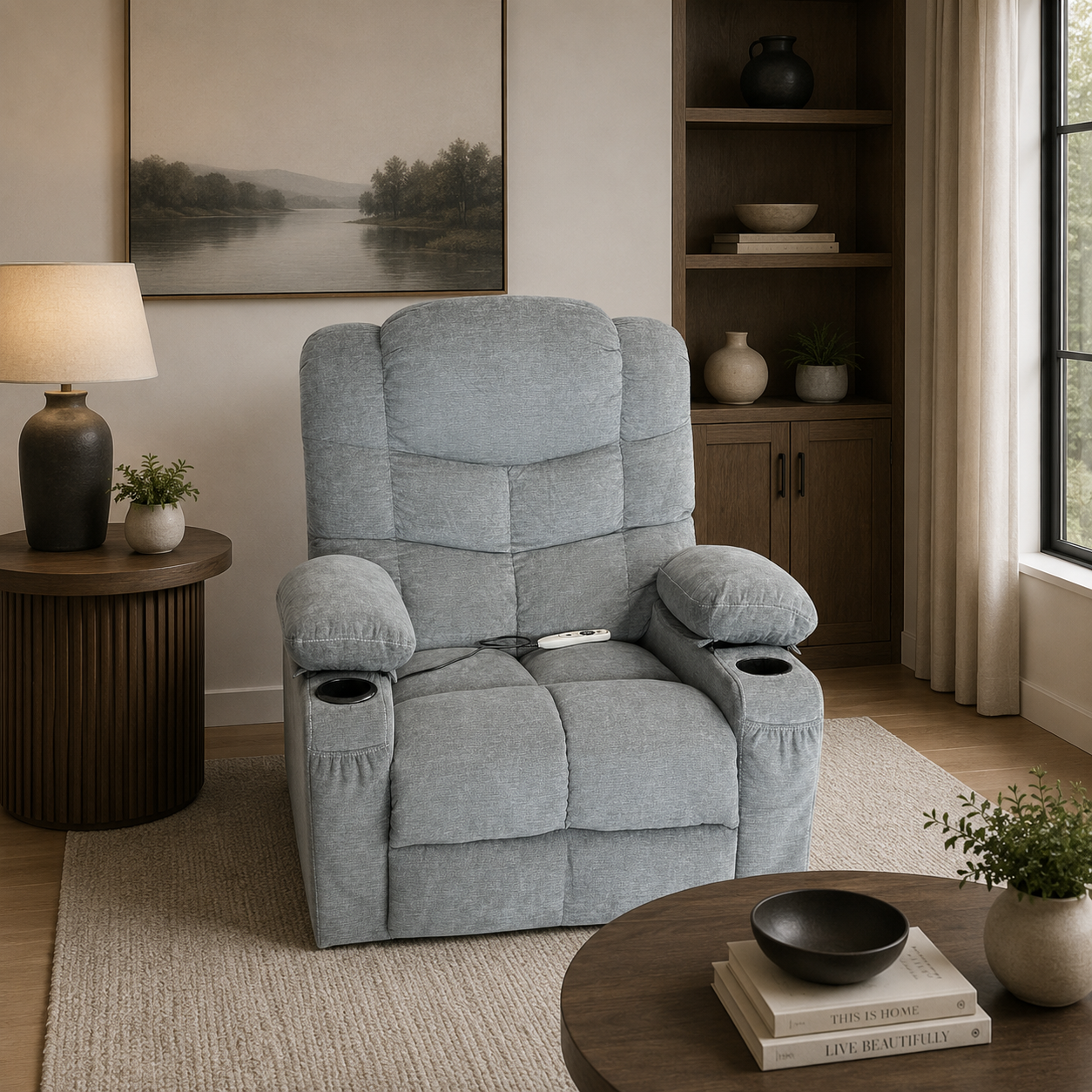 Light Blue Electric Recliner