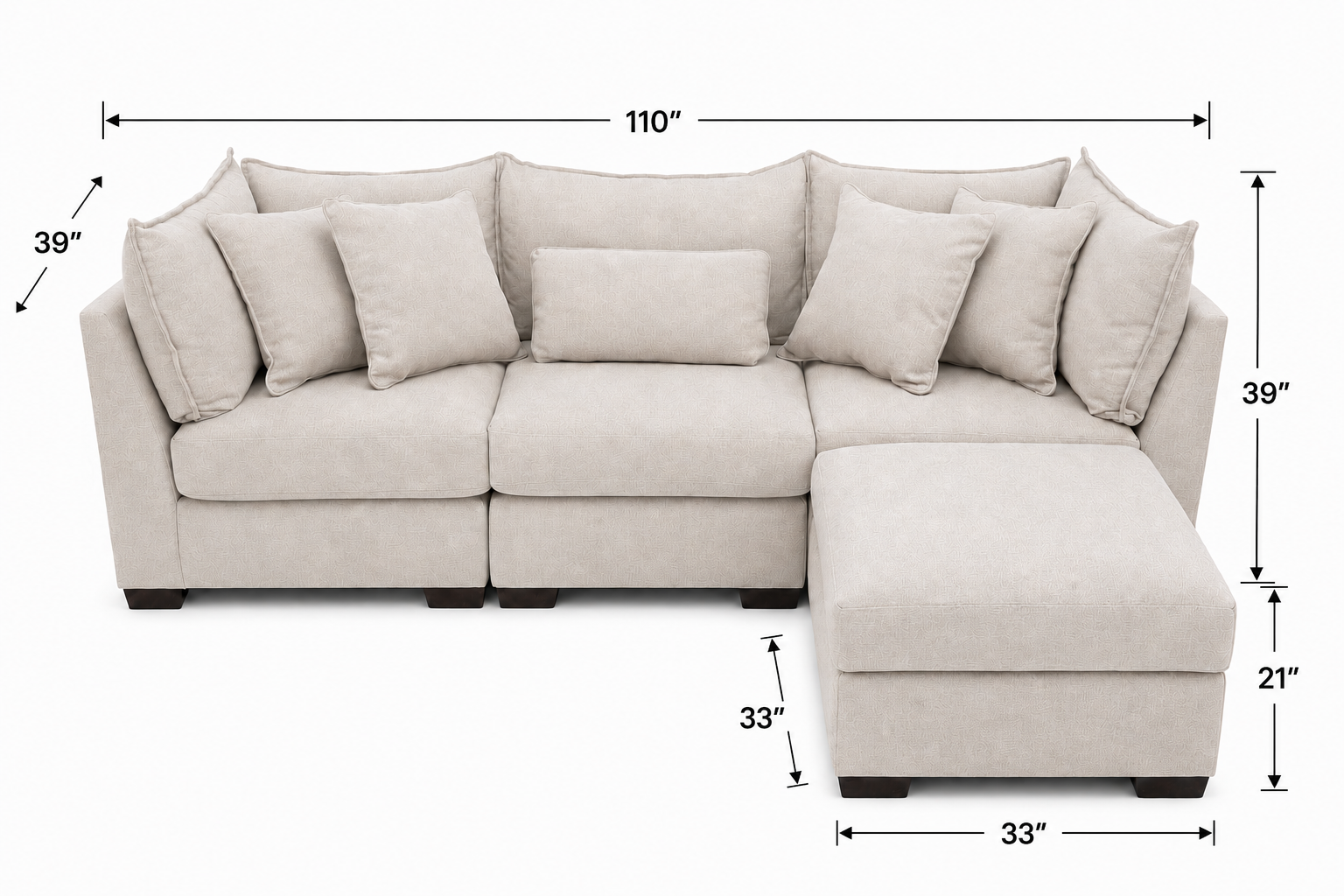 Alina 3 Pc Sofa with Storage Ottoman