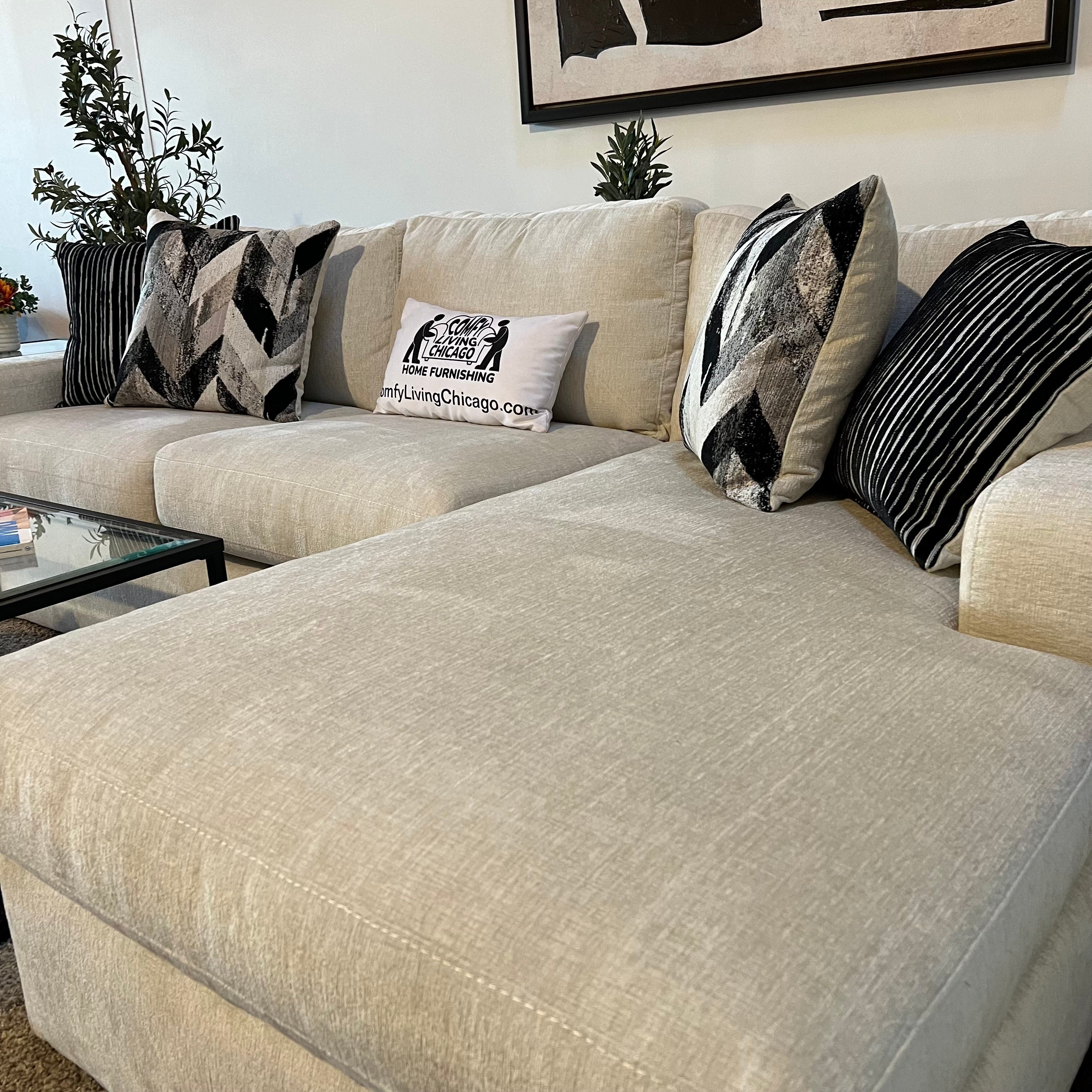 Ellington Cream Two Piece Sectional Sofa with Right Chaise