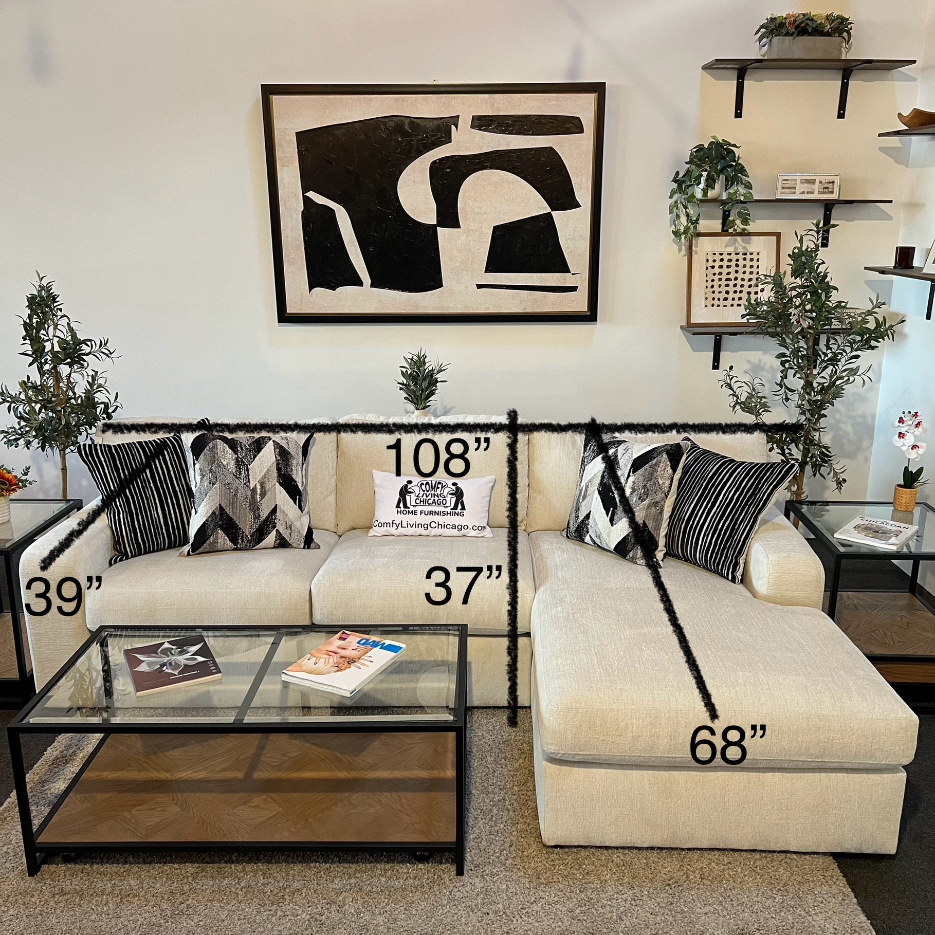 Ellington Cream Two Piece Sectional Sofa with Right Chaise