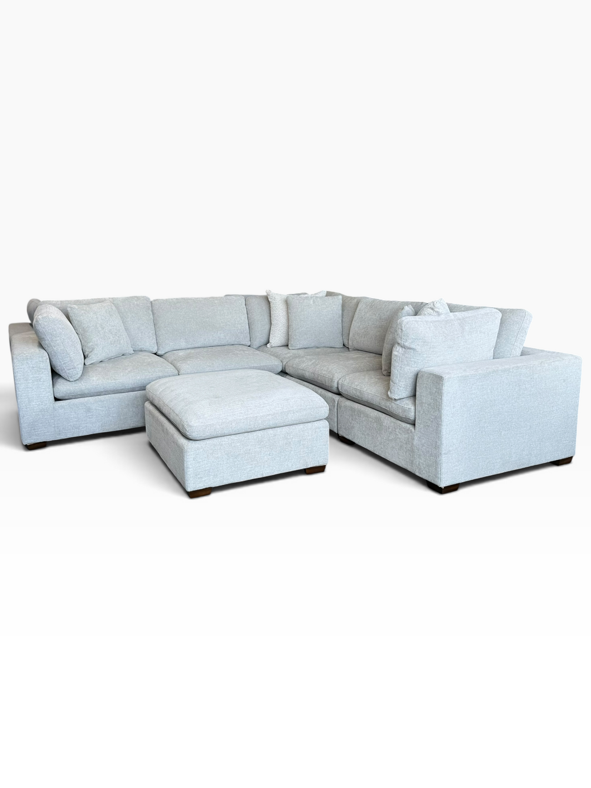 Modular 6 Piece Cloud Sectional with Matching Ottoman in Light Gray