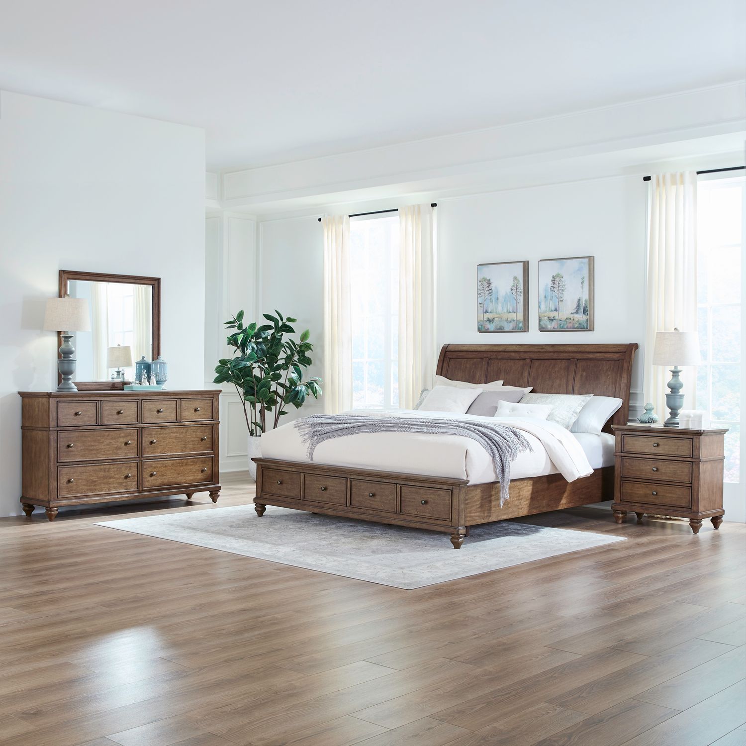 Queen Storage Bed, Dresser & Mirror, Night Stand