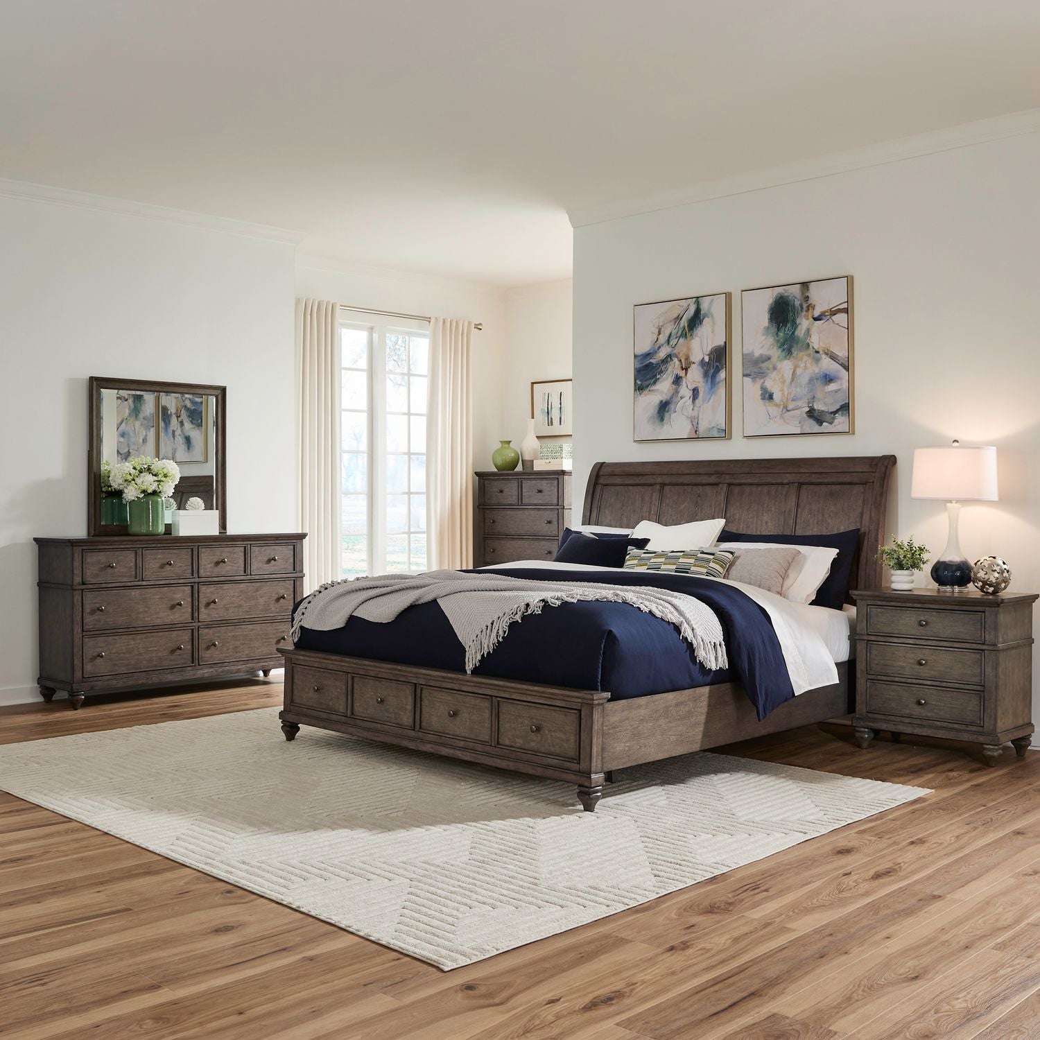 Queen Storage Bed, Dresser & Mirror, Chest, Night Stand