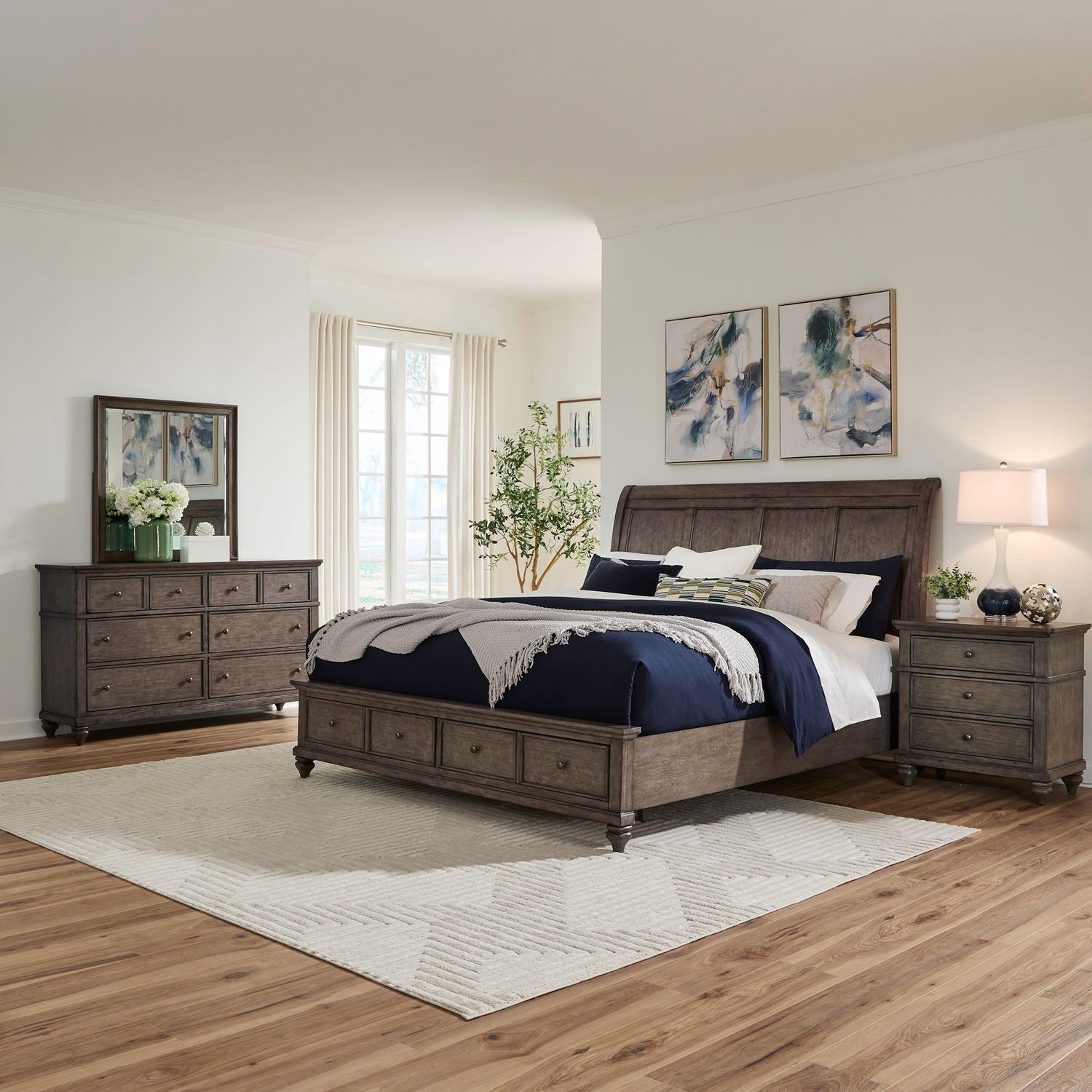 Queen Storage Bed, Dresser & Mirror, Night Stand