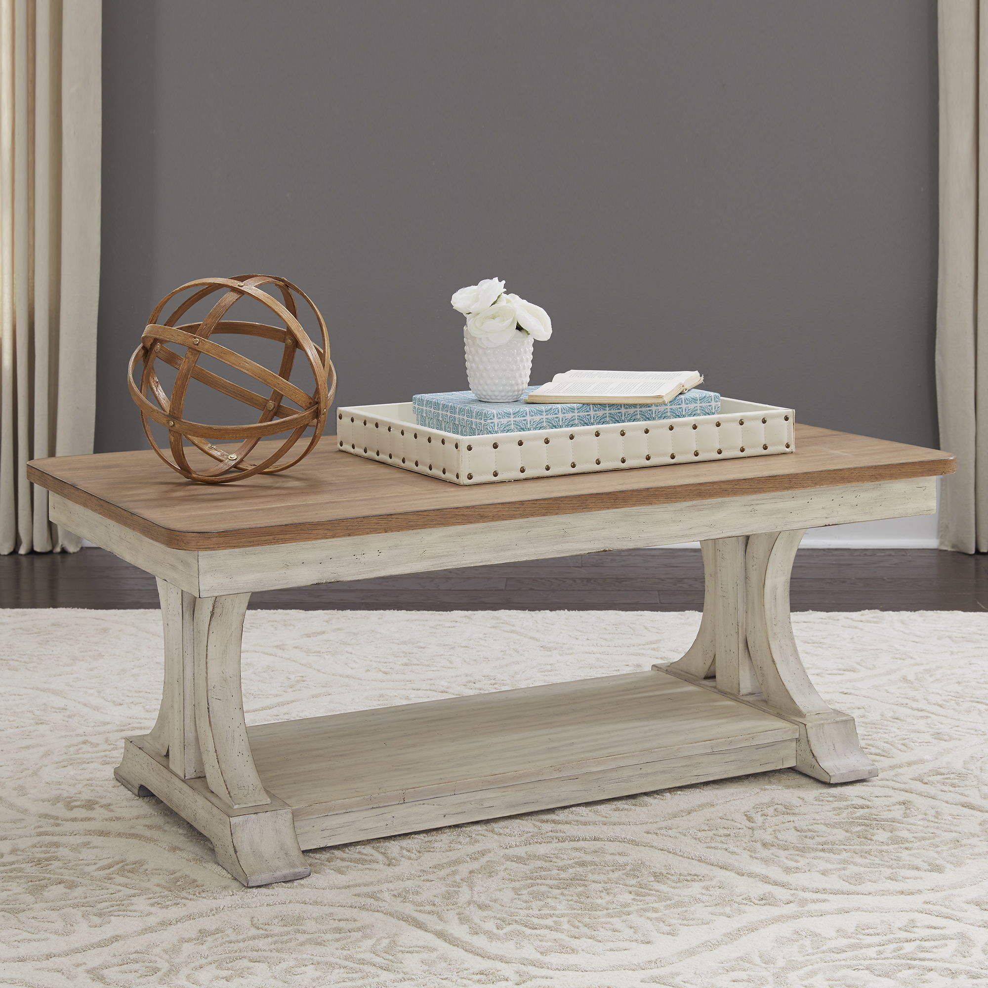 Farmhouse Reimagined - 3 Piece Table Set (1 Cocktail 2 End Tables) - Antique White / Chestnut Tops