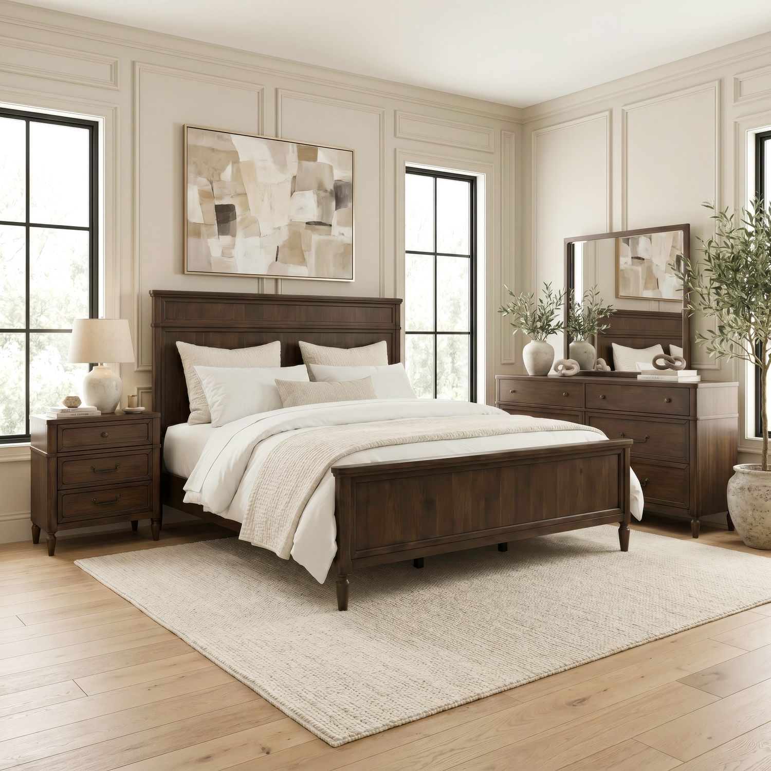 King California Panel Bed, Dresser & Mirror, Night Stand