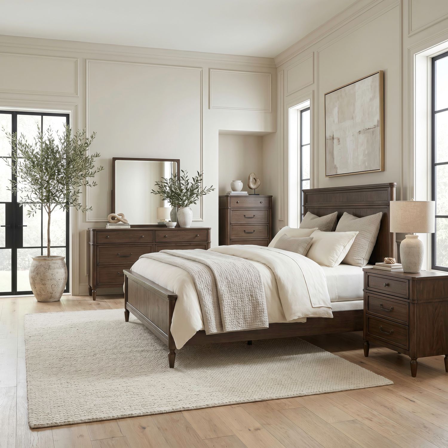King Panel Bed, Dresser & Mirror, Chest, Night Stand
