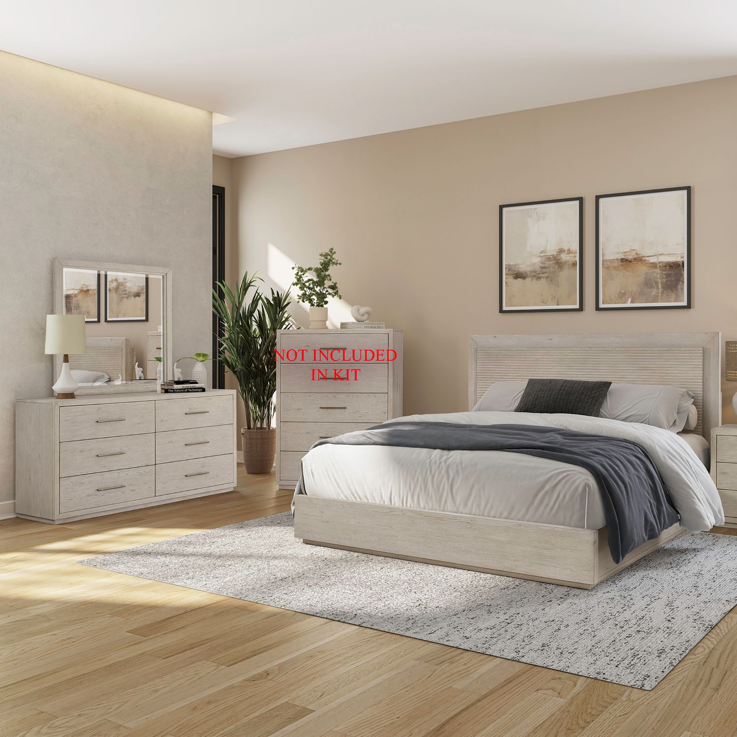 King Platform Bed, Dresser & Mirror