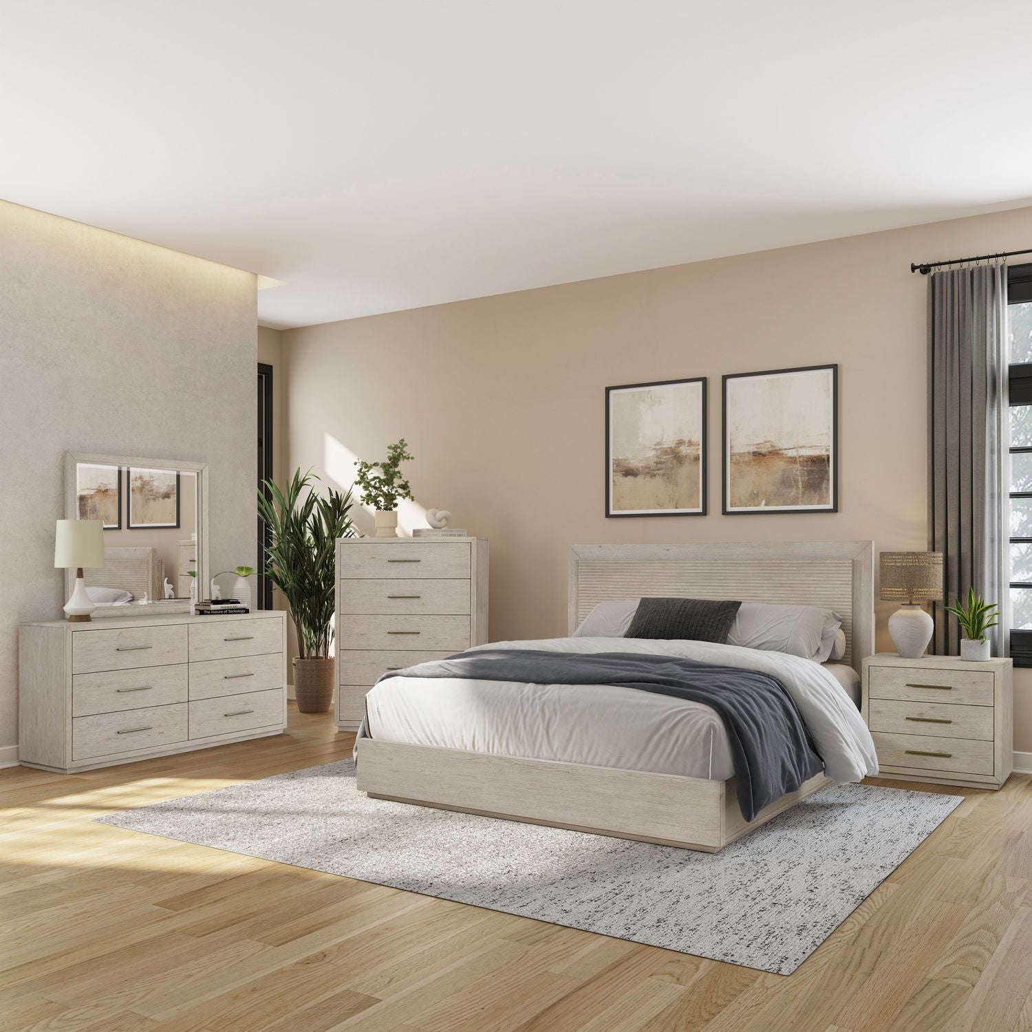 King Platform Bed, Dresser & Mirror, Chest, Night Stand