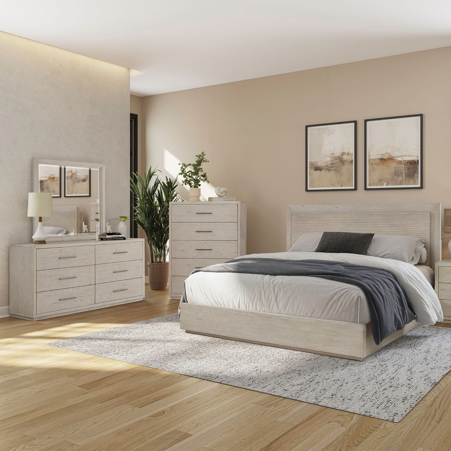 Queen Platform Bed, Dresser & Mirror, Chest