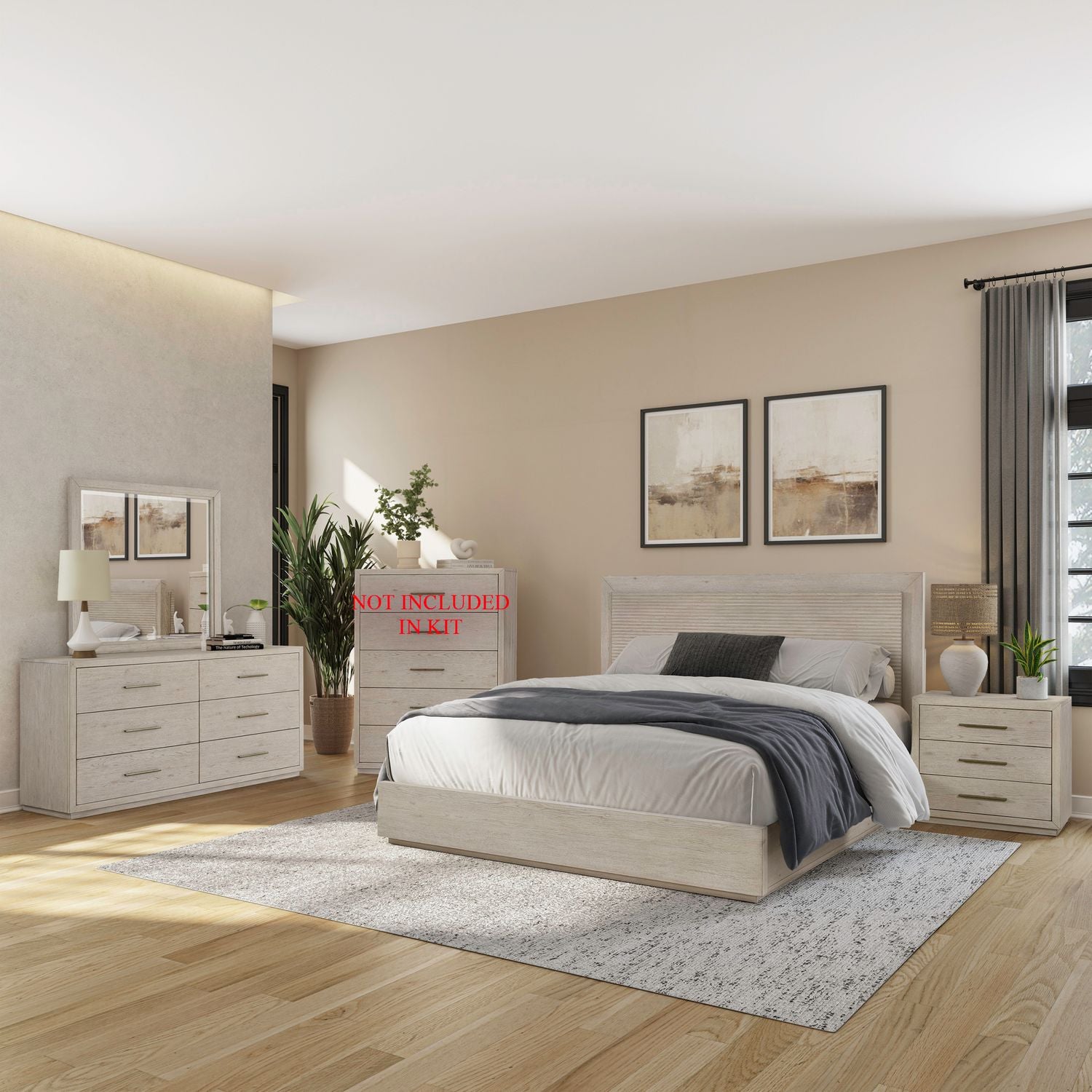 Queen Platform Bed, Dresser & Mirror, Night Stand