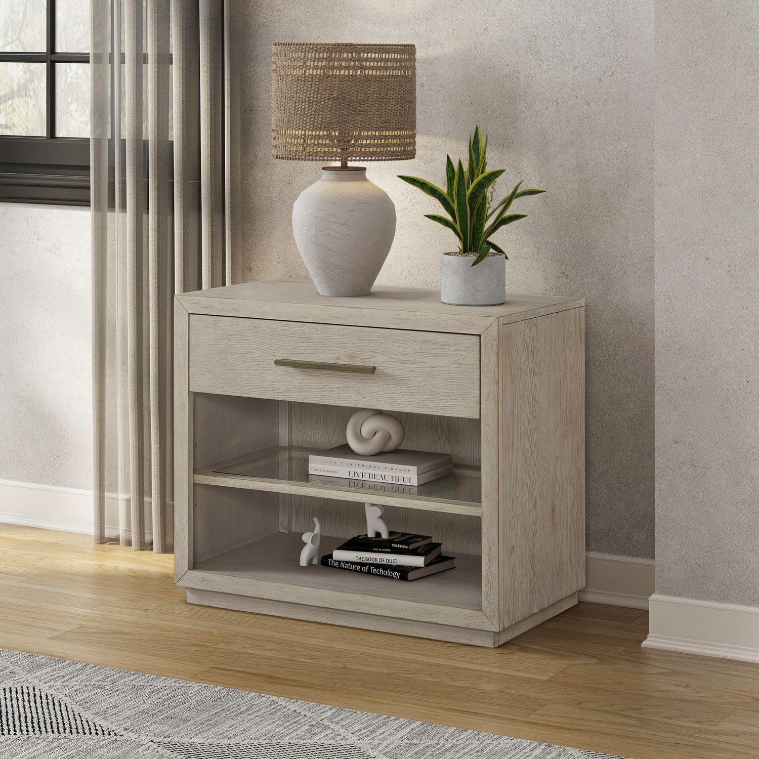 Open Nightstand w/ Charging Station