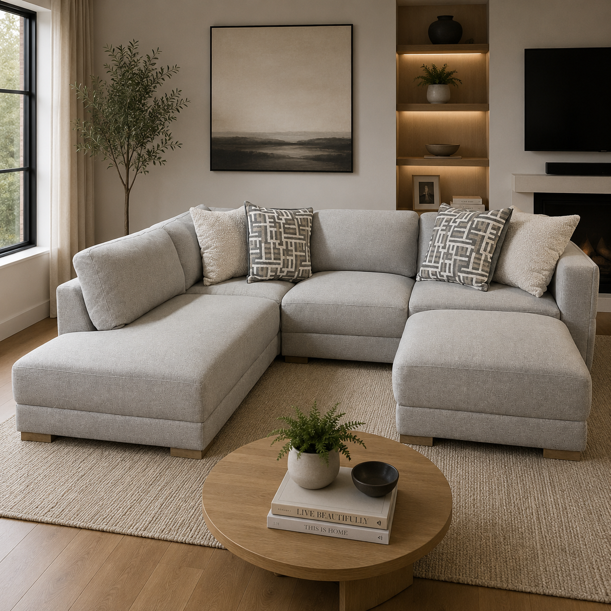 Sectional with LAF Bumper Chaise and Matching Ottoman in Gray