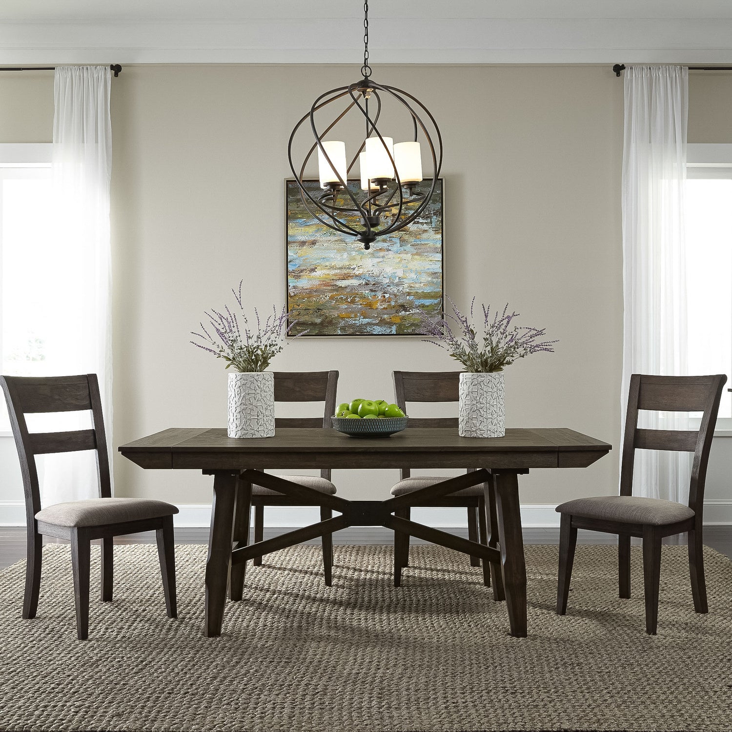 Double Bridge 5-Piece Trestle Dining Table Set