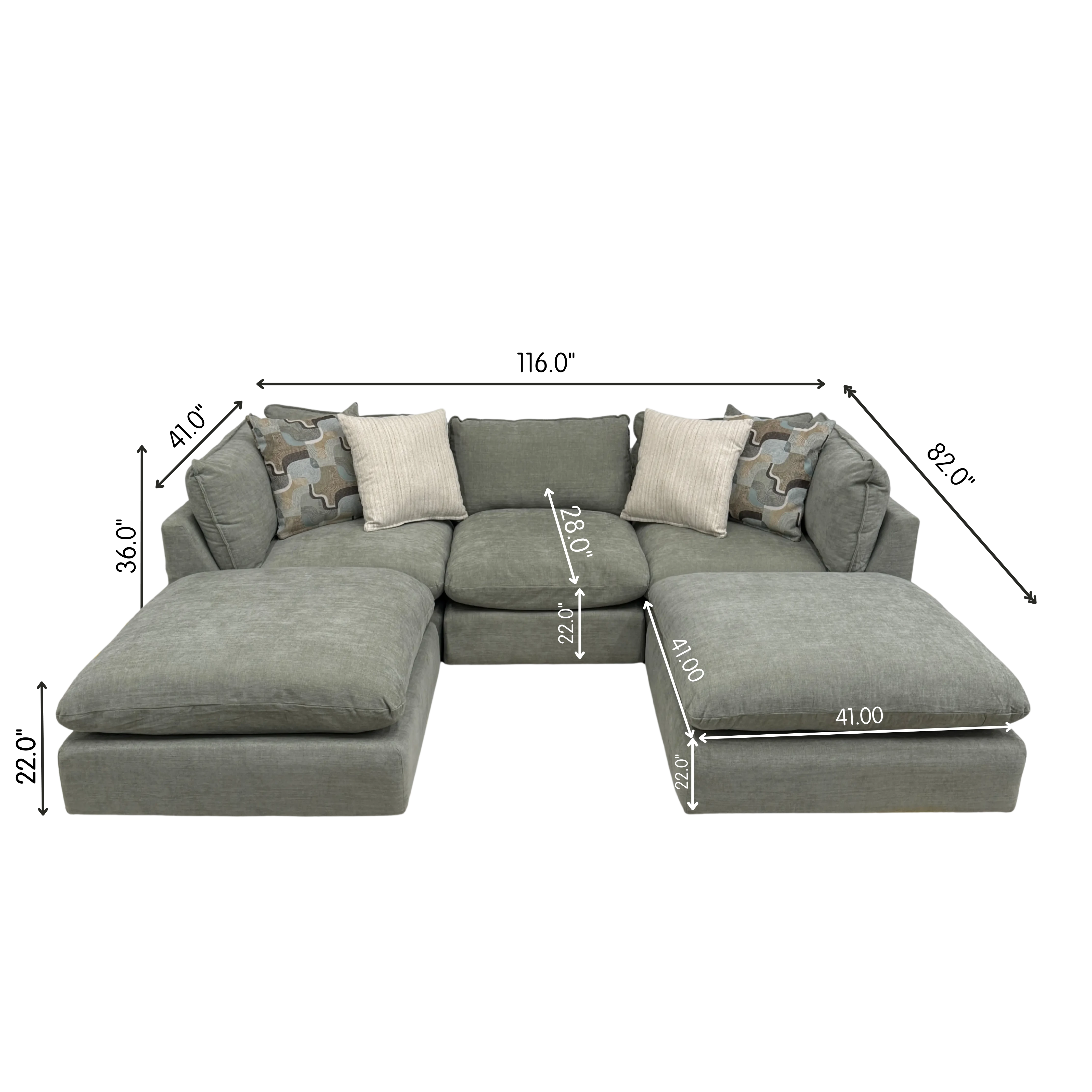 Willow 3-Piece Modular Sofa with Two Ottomans
