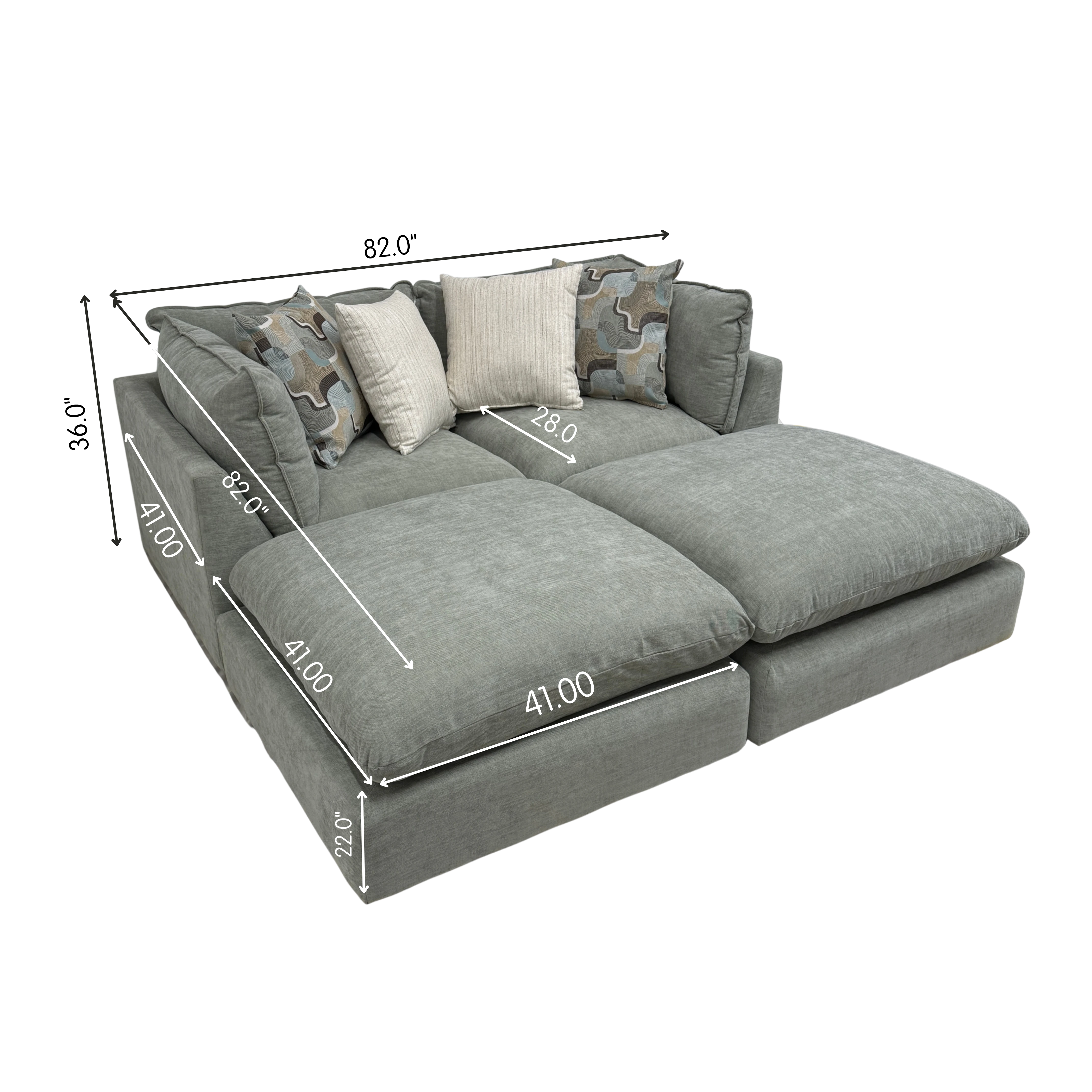 Willow 2-Piece Loveseat with Two Ottomans - Sage