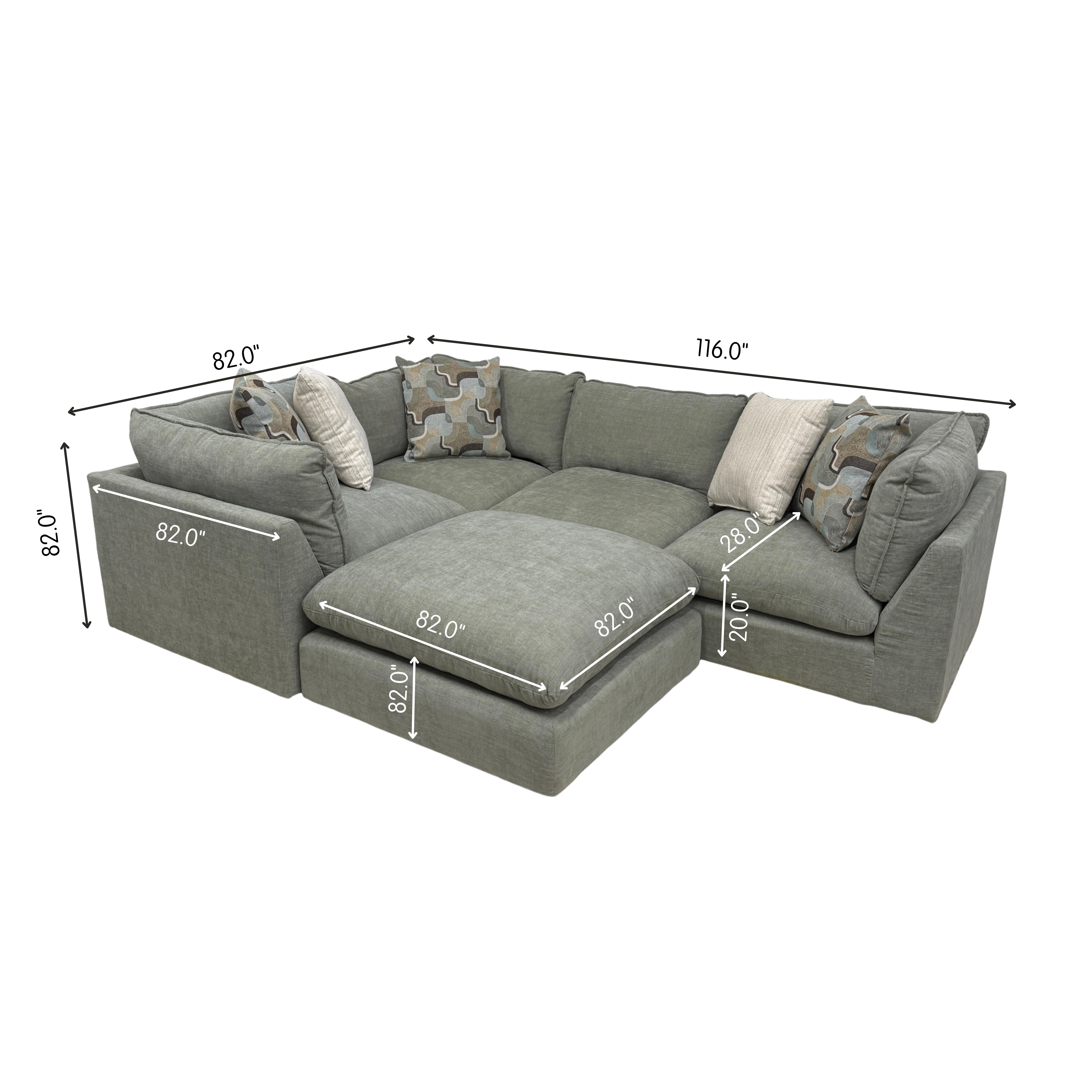 Willow 4-Piece Sectional with Ottoman - Sage