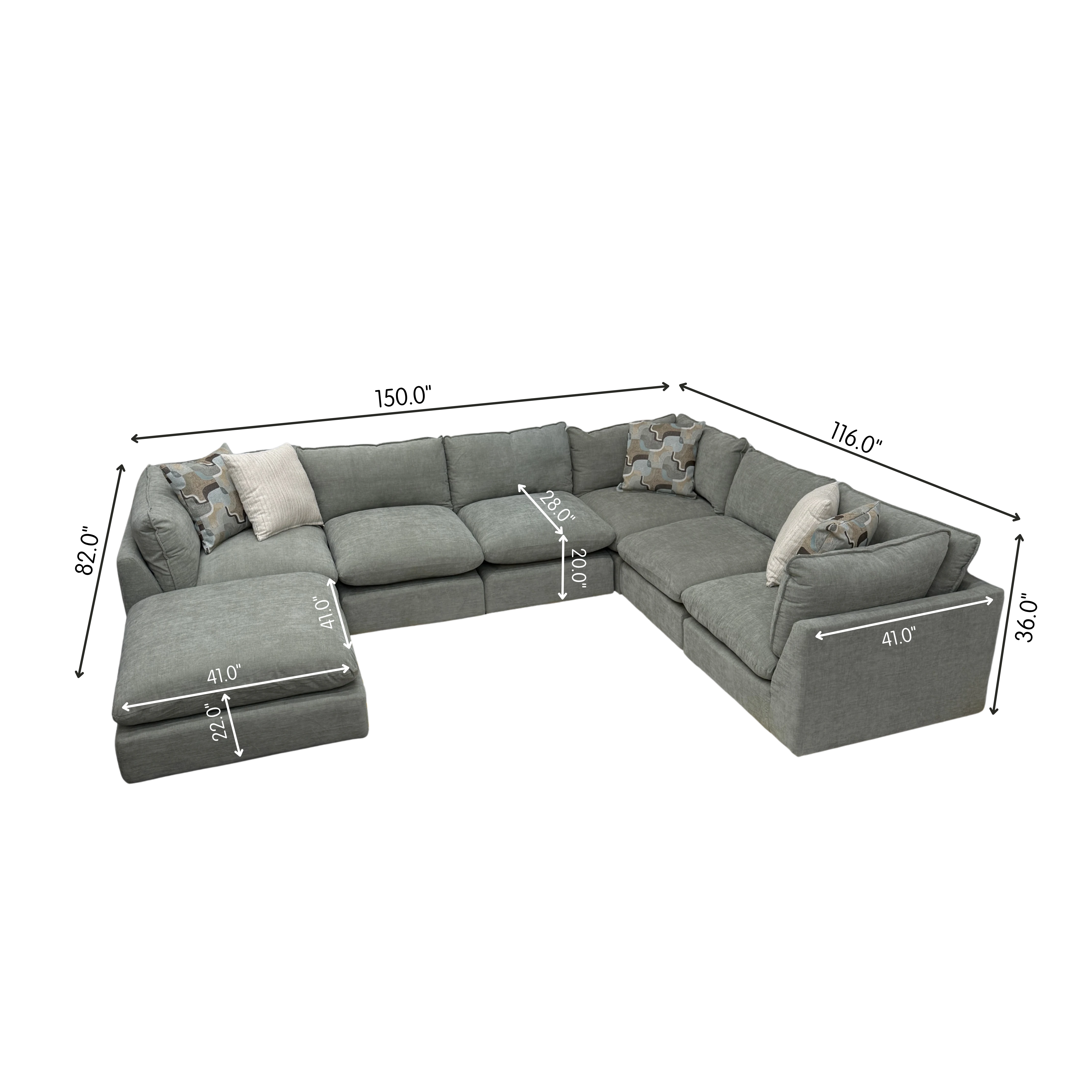 Willow 6-Piece U-Shaped Sectional with Ottoman - Sage