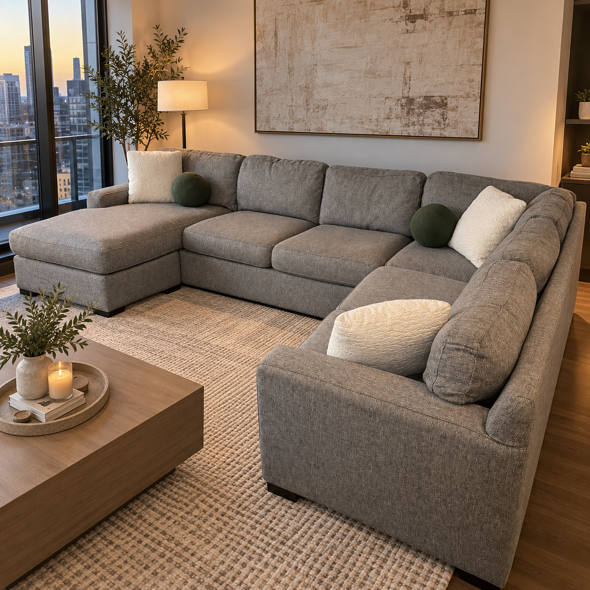 U-Shape Sectional in Gray with LAF Chaise