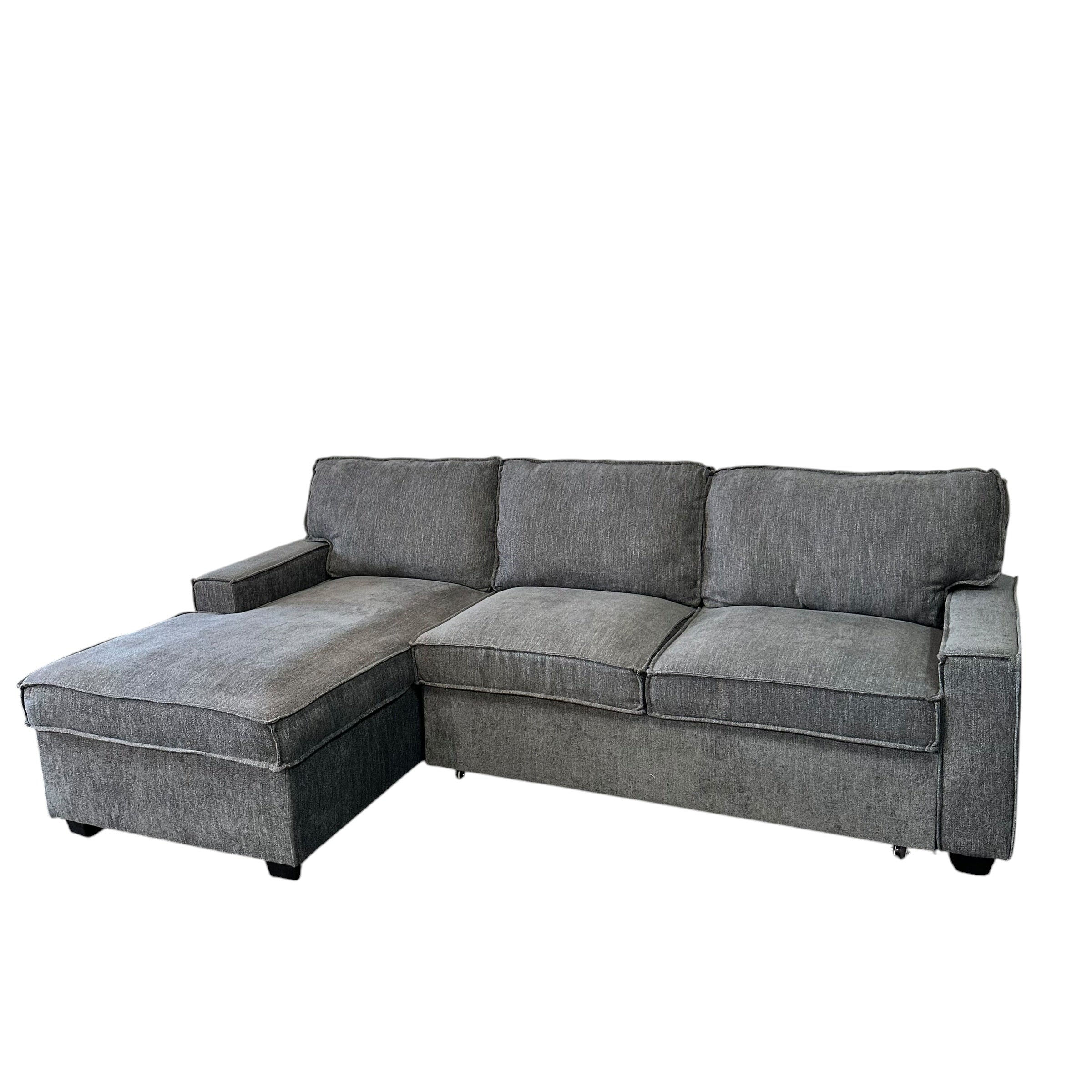 Sectional Sofa with Storage Chaise and Pop-Out Sleeper in Gray