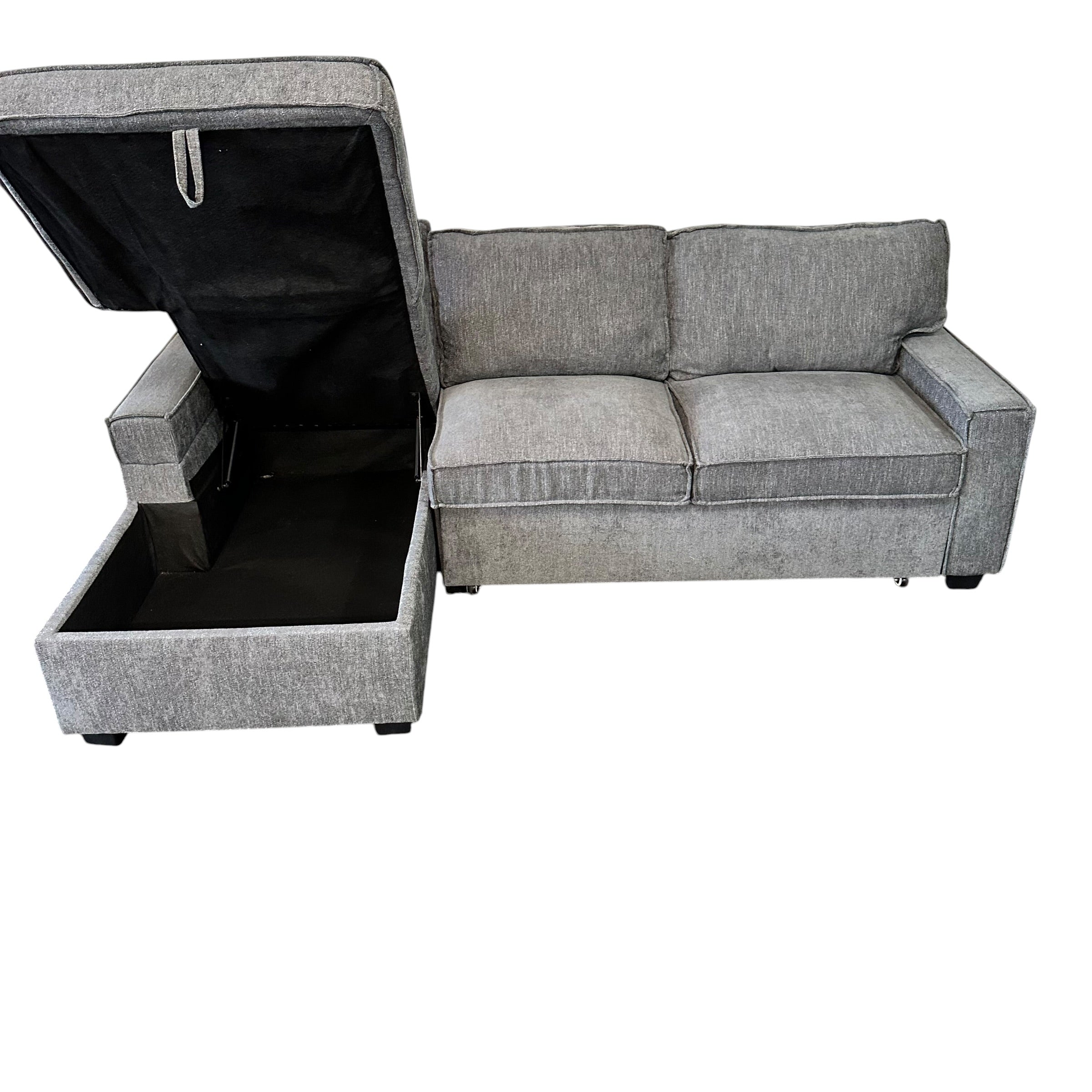 Sectional Sofa with Storage Chaise and Pop-Out Sleeper in Gray