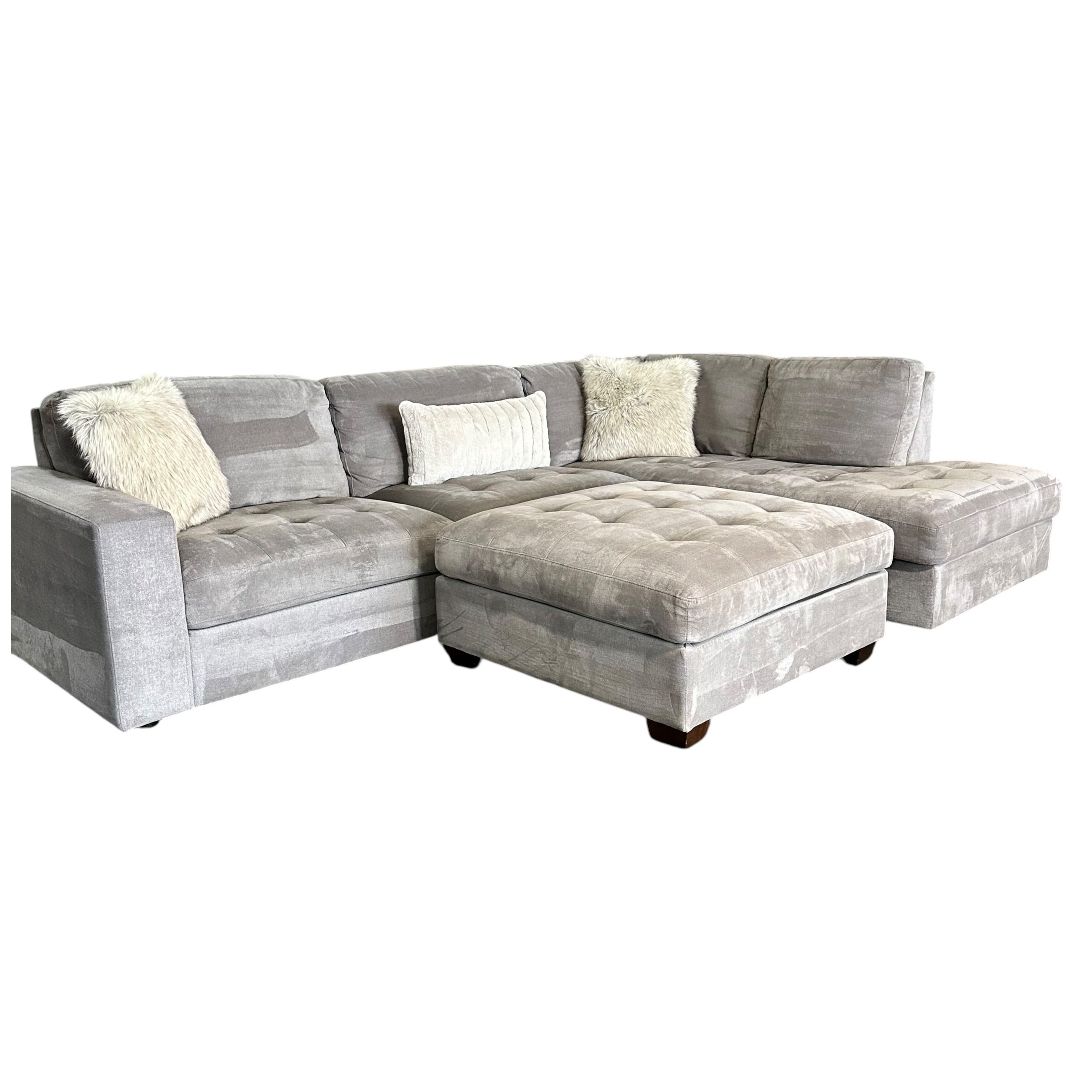 Thomasville Gray Sectional with Right Bumper Chaise and Ottoman