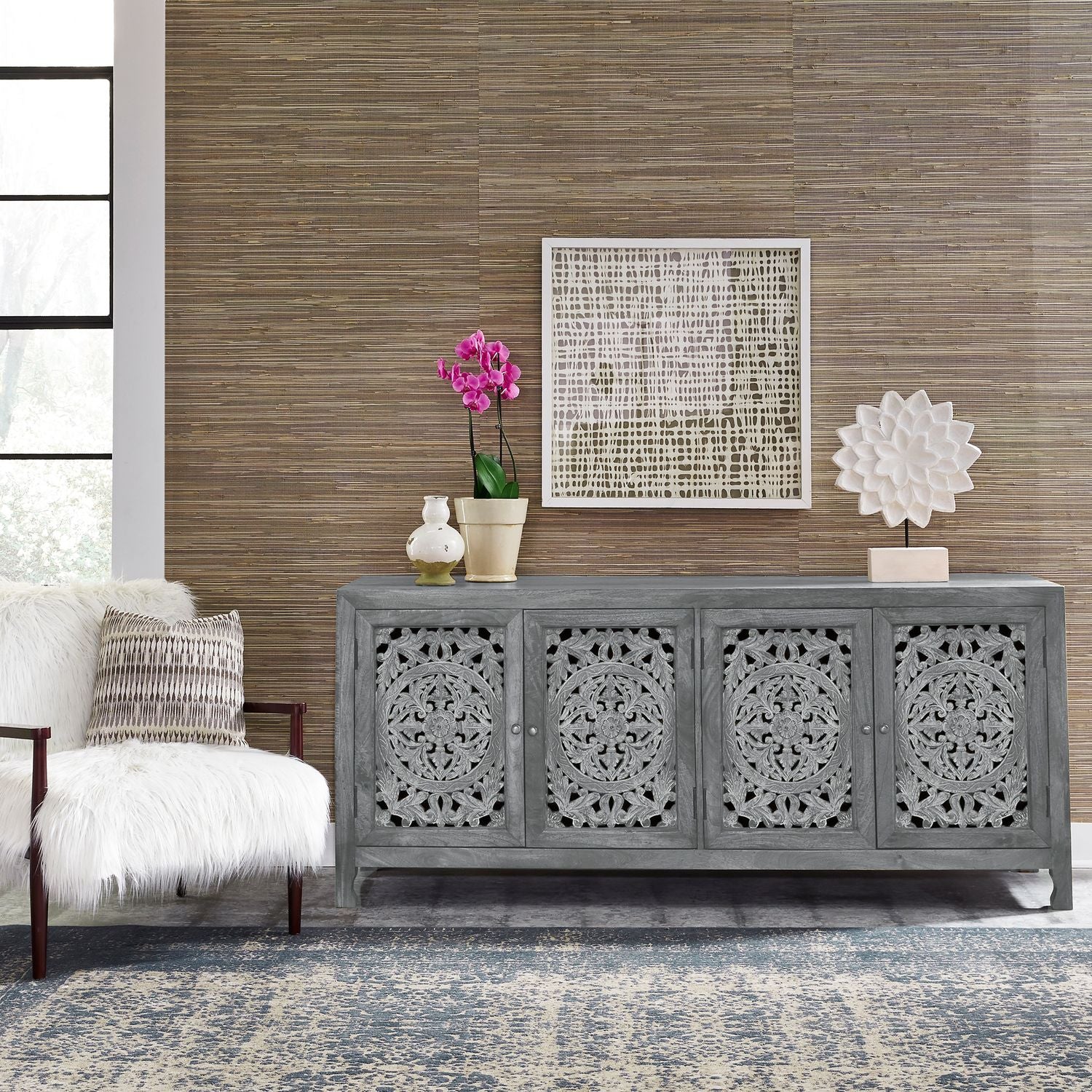 74 Inch 4 Door Accent TV Stand - Blue