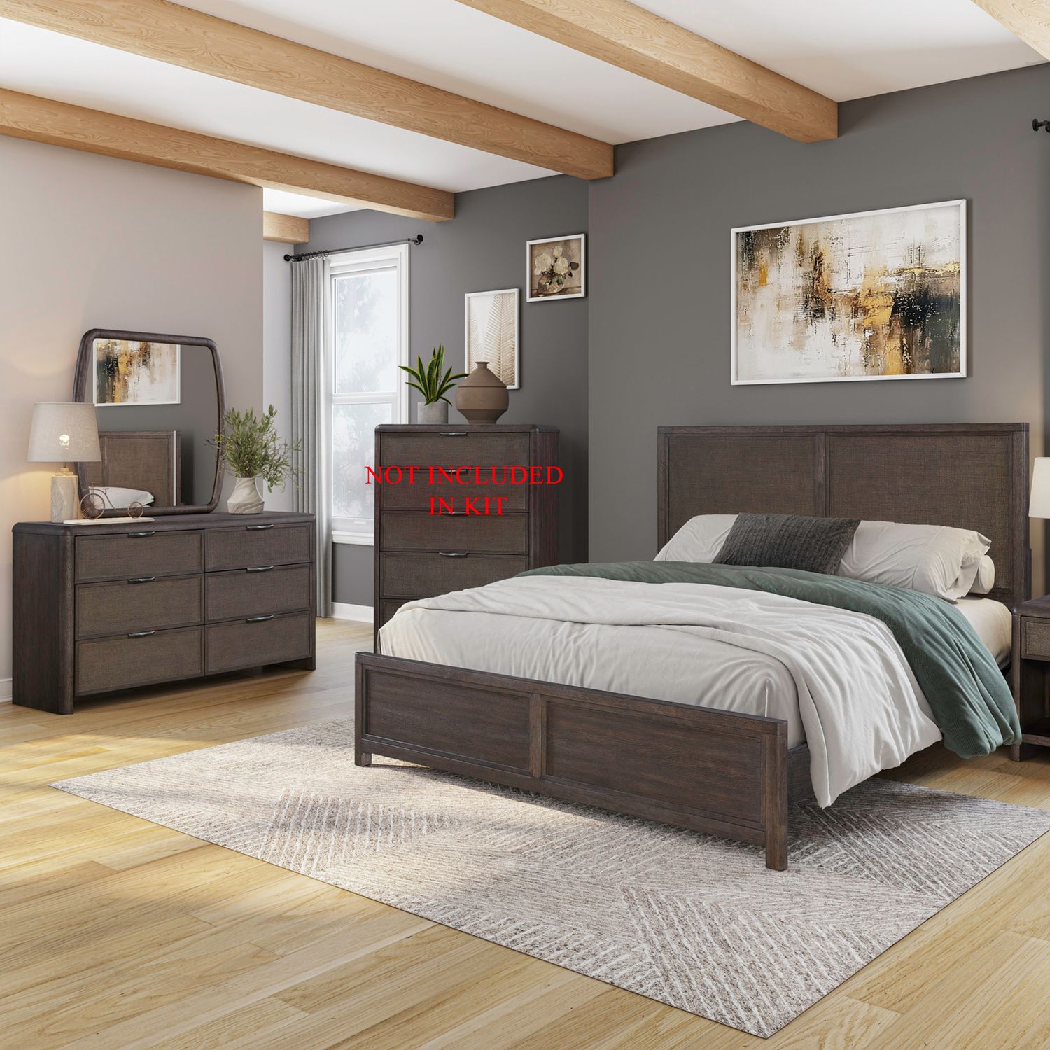 King Panel Bed, Dresser & Mirror