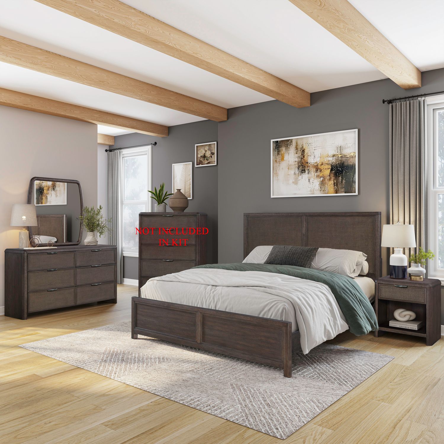 Queen Panel Bed, Dresser & Mirror, Night Stand