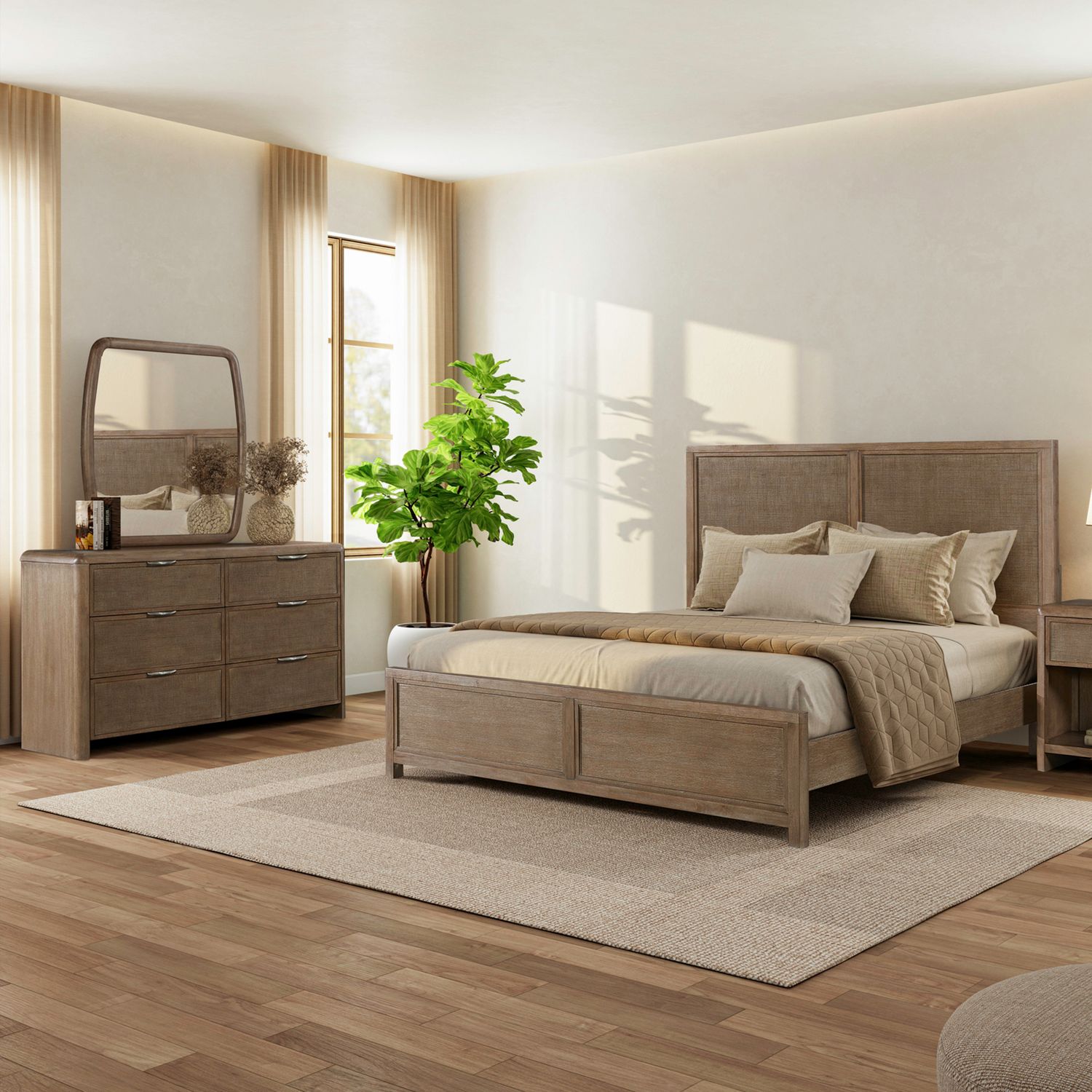 King California Panel Bed, Dresser & Mirror