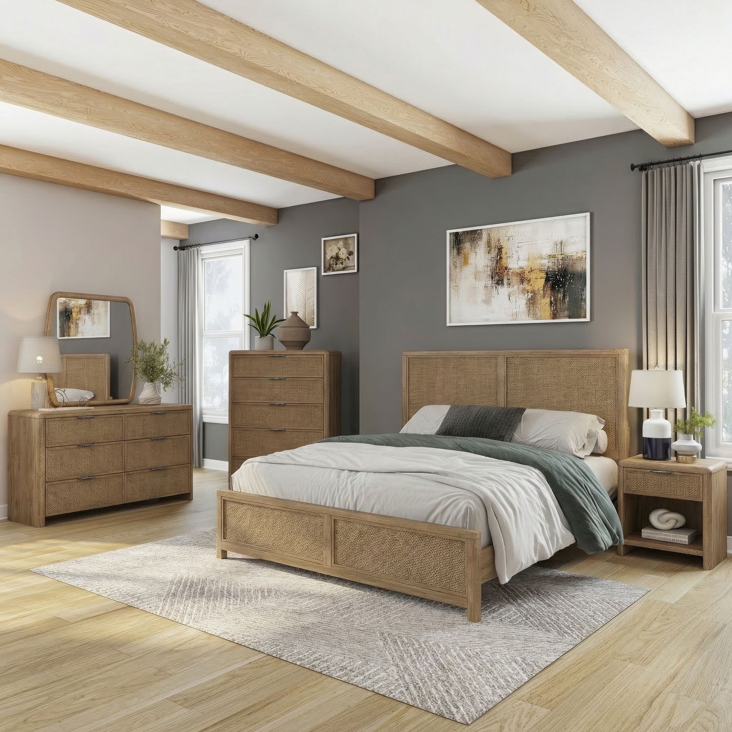 King California Panel Bed, Dresser & Mirror, Chest, Night Stand