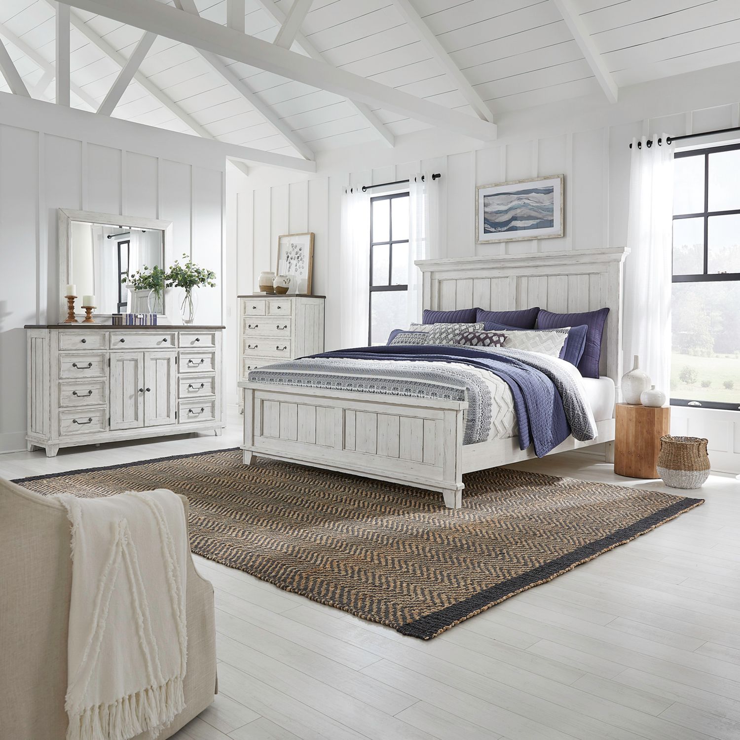 King California Panel Bed, Dresser & Mirror, Chest