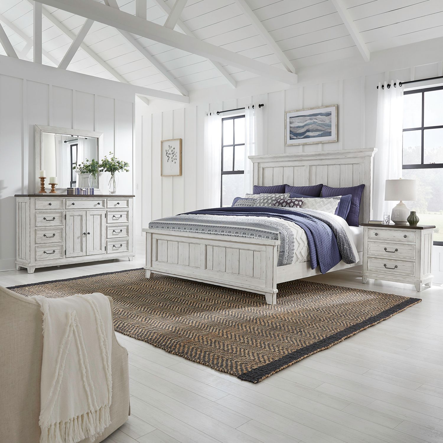 King California Panel Bed, Dresser & Mirror, Night Stand