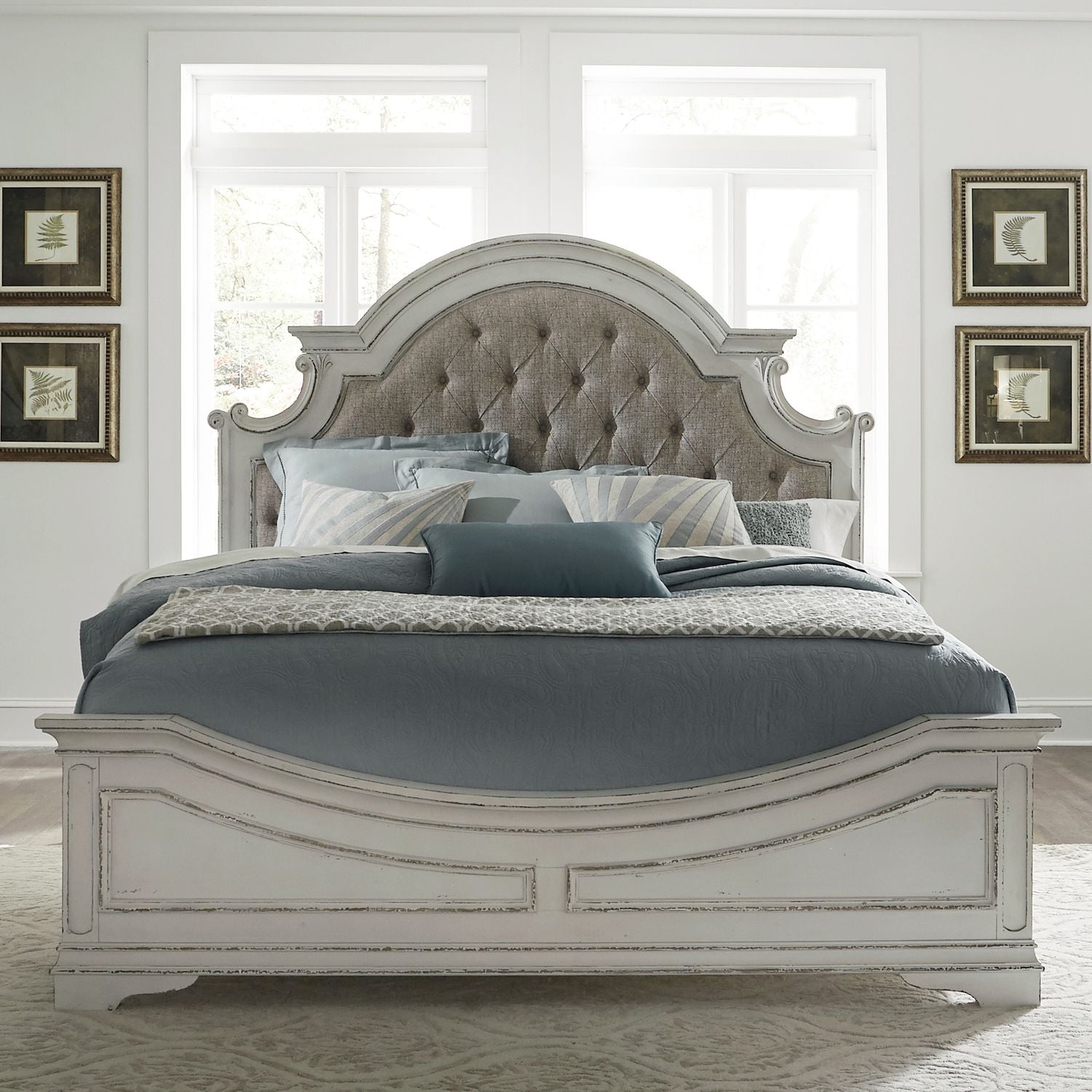 King California Upholstered Bed, Dresser & Mirror