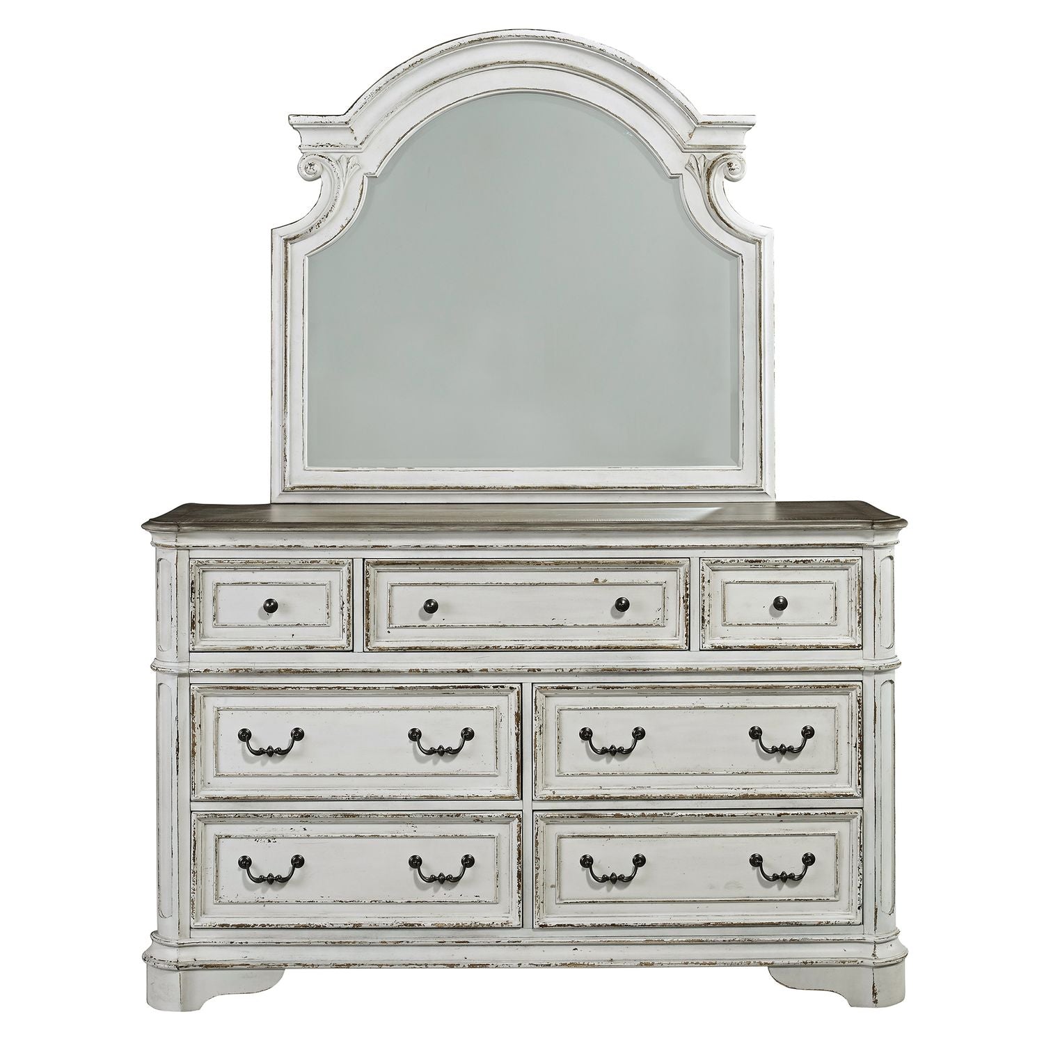 King California Upholstered Bed, Dresser & Mirror