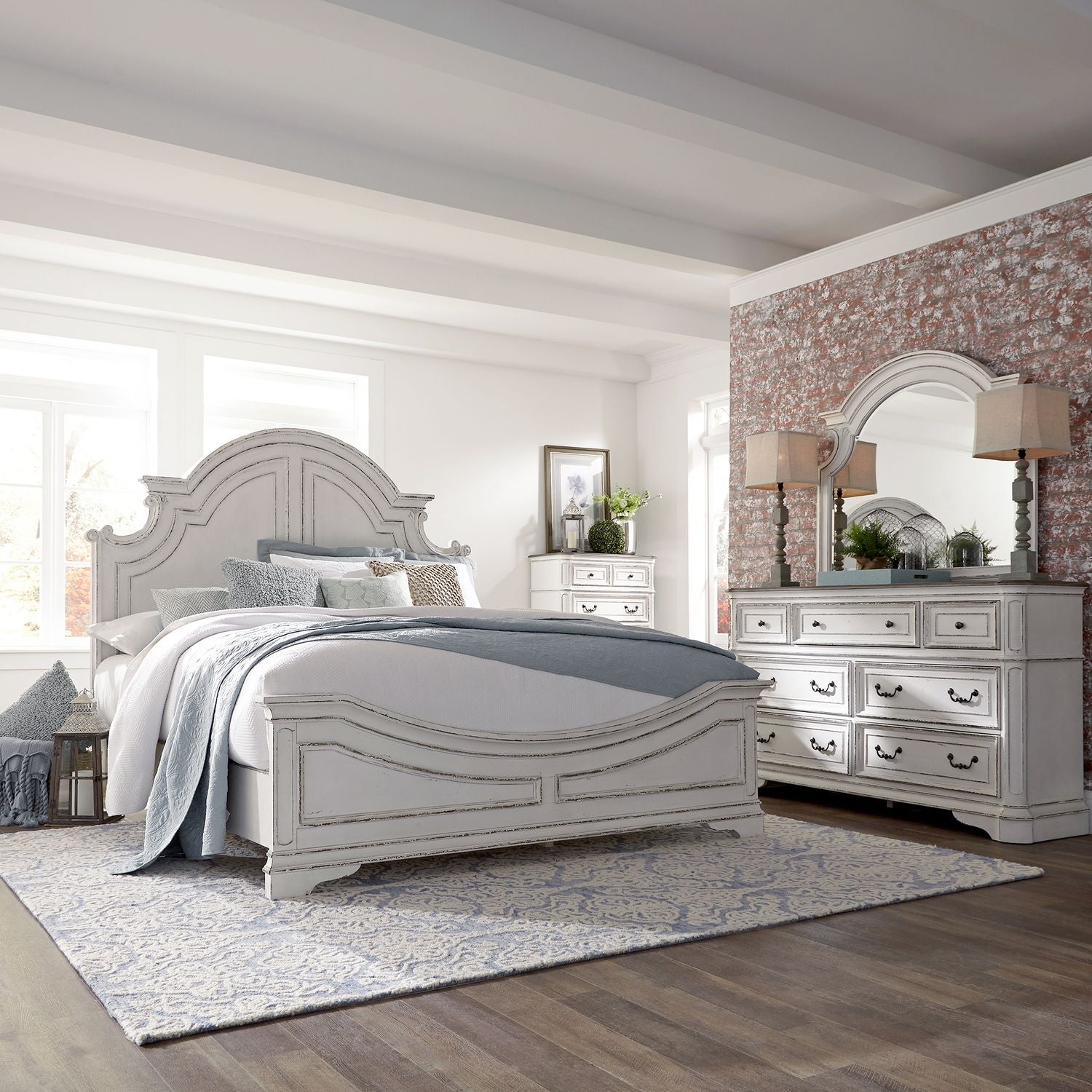 Queen Panel Bed, Dresser & Mirror, Chest