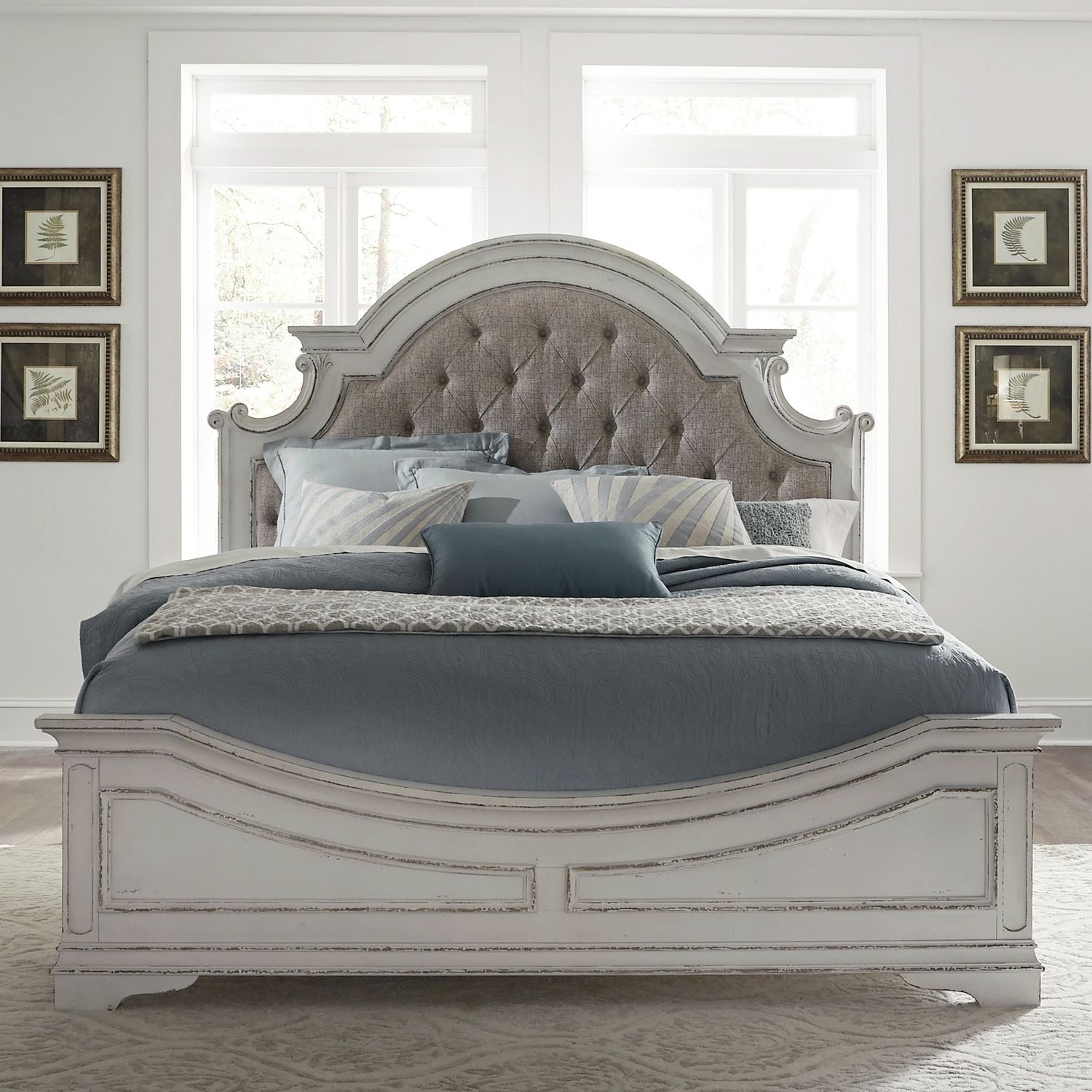 Queen Uph Bed, Dresser & Mirror, Chest, Night Stand