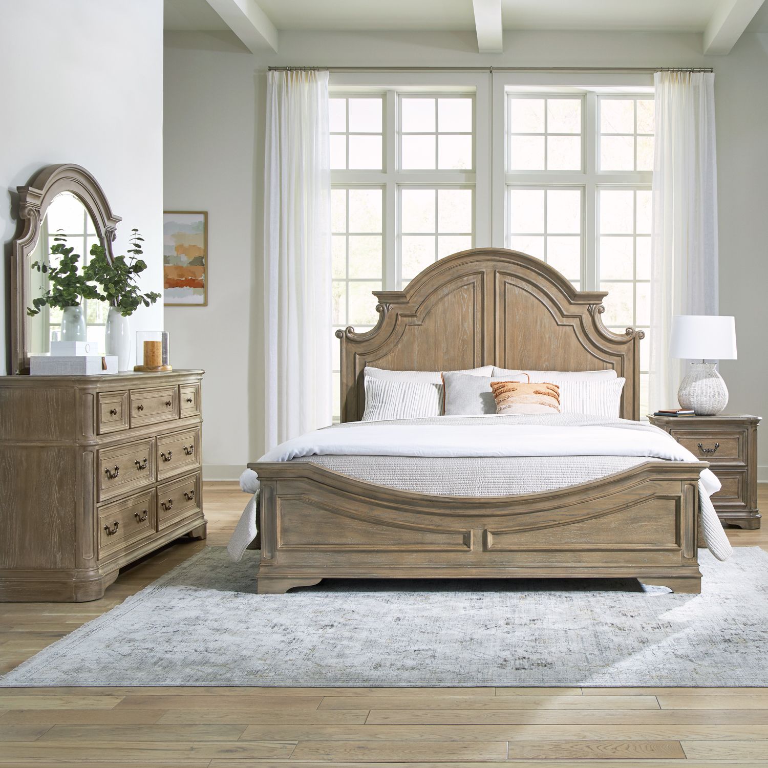 Queen Panel Bed, Dresser & Mirror, Night Stand