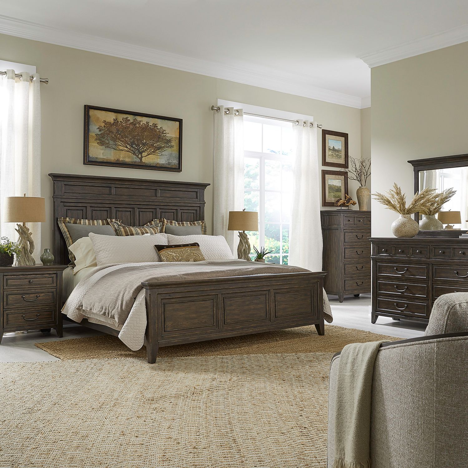 Queen Panel Bed, Dresser & Mirror, Chest, Night Stand