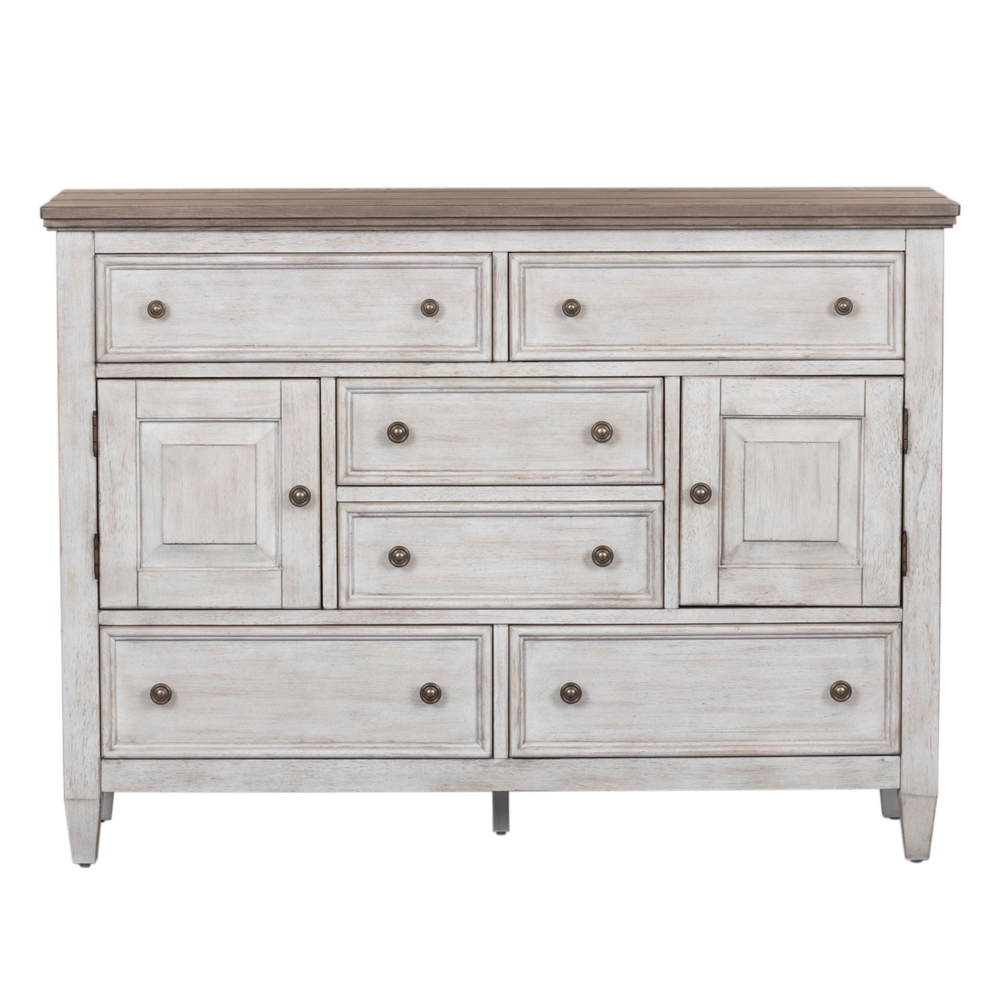 Heartland - 2 Door 6 Drawer Chesser - Antique White / Tobacco Tops