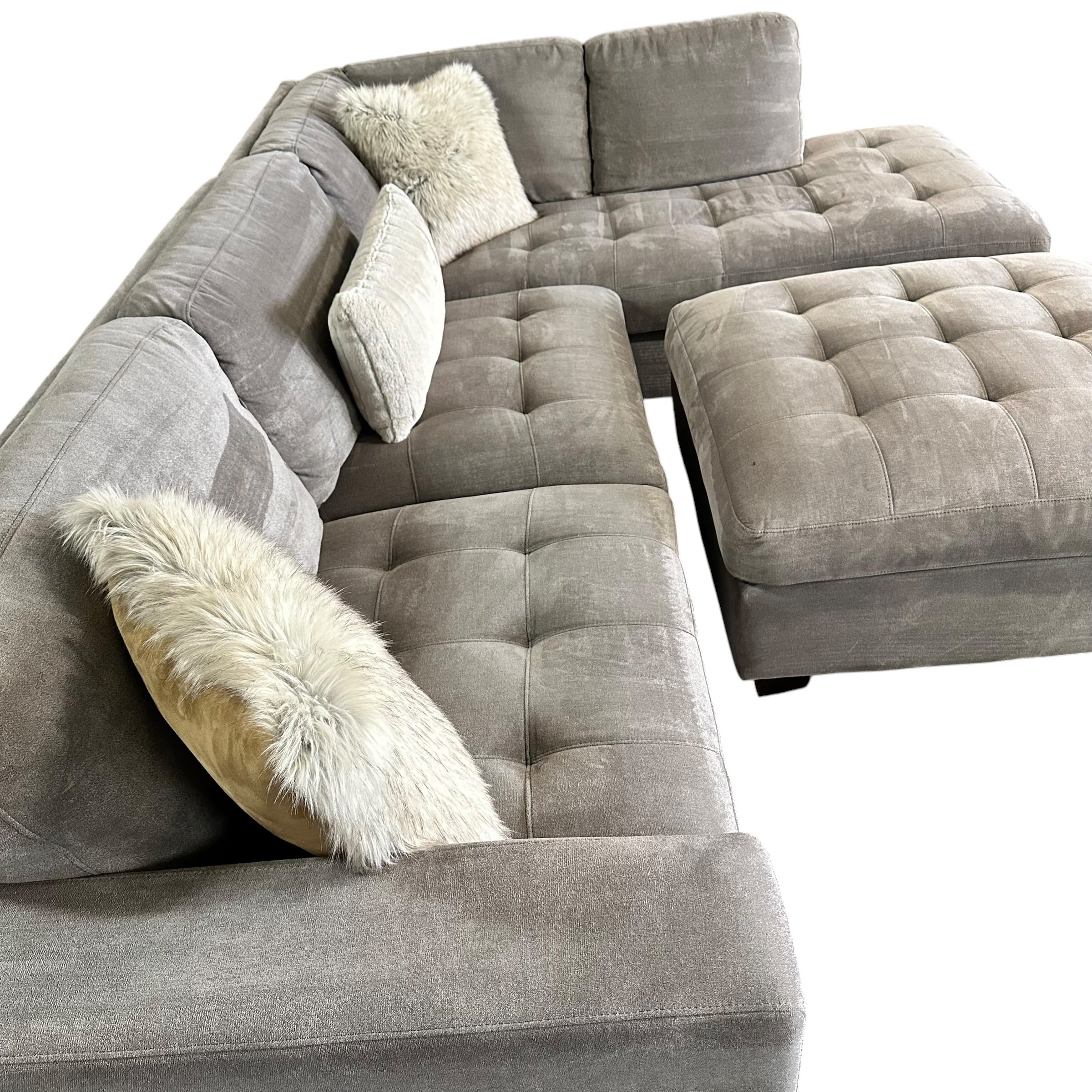 Thomasville Gray Sectional with Right Bumper Chaise and Ottoman
